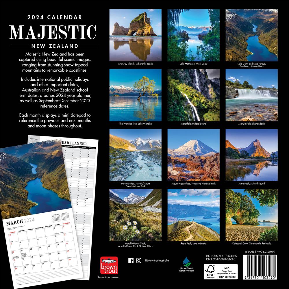 Majestic New Zealand 2024 Wall Calendar