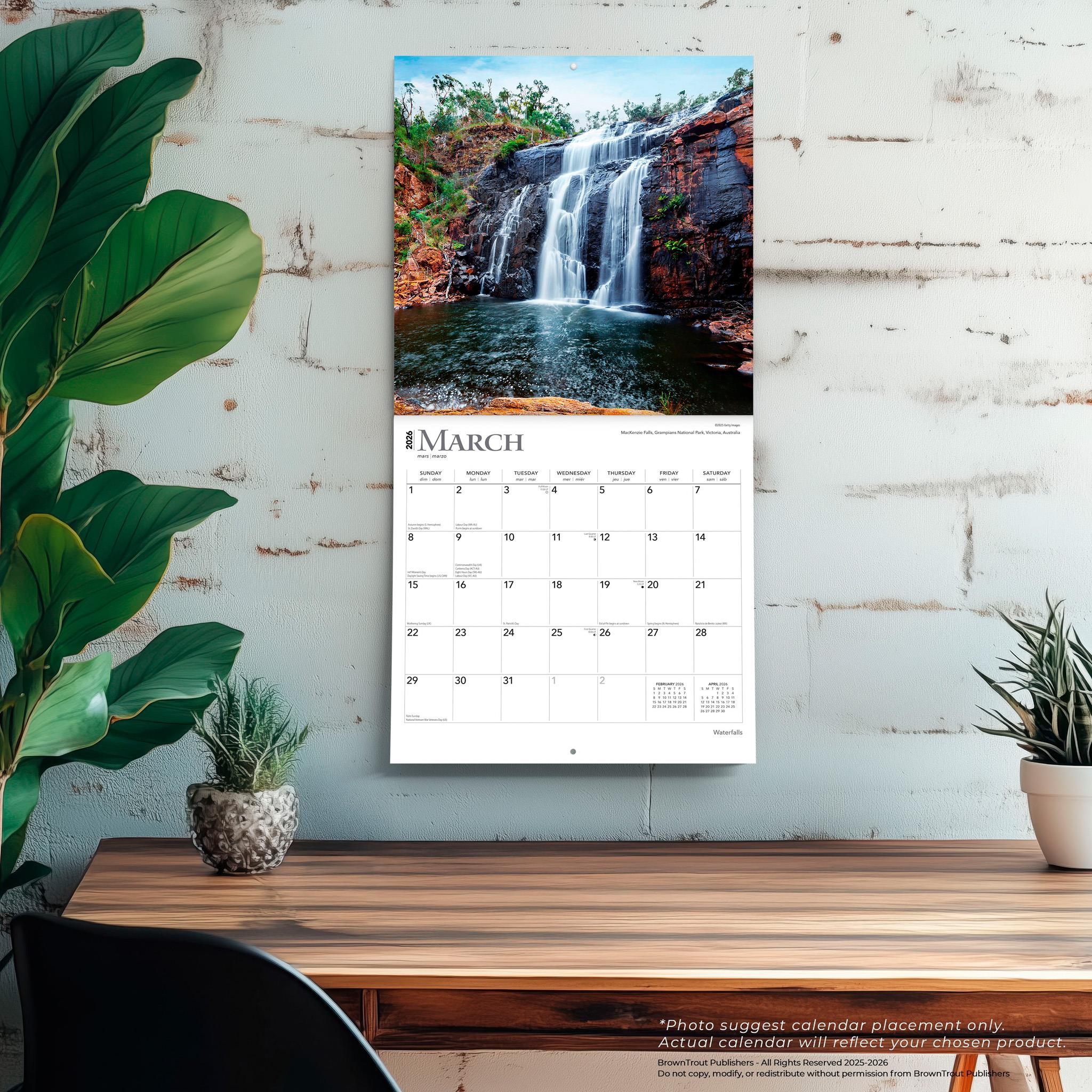 Waterfalls 2026 Wall Calendar
