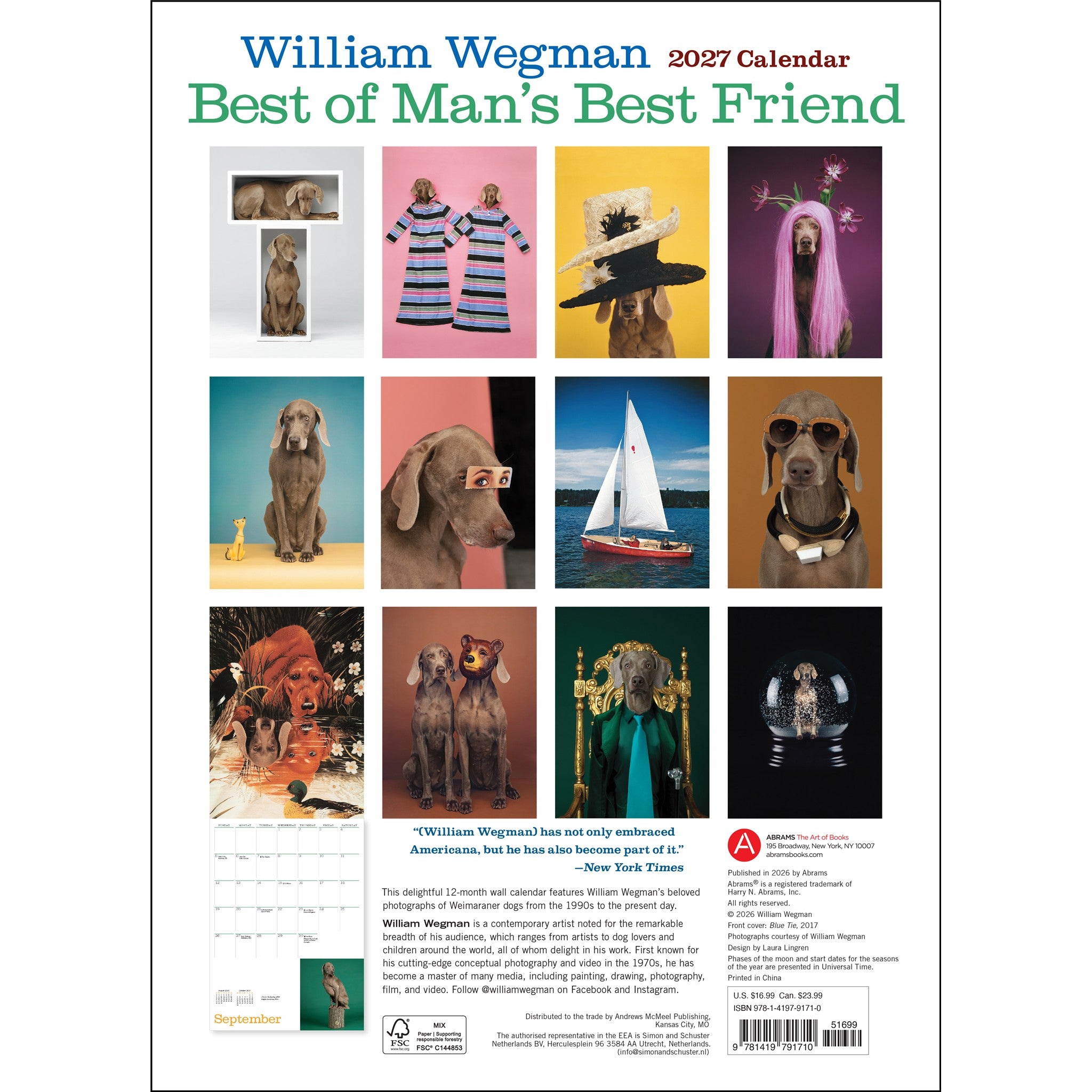 William Wegman Favorite Models 2027 Wall Calendar
