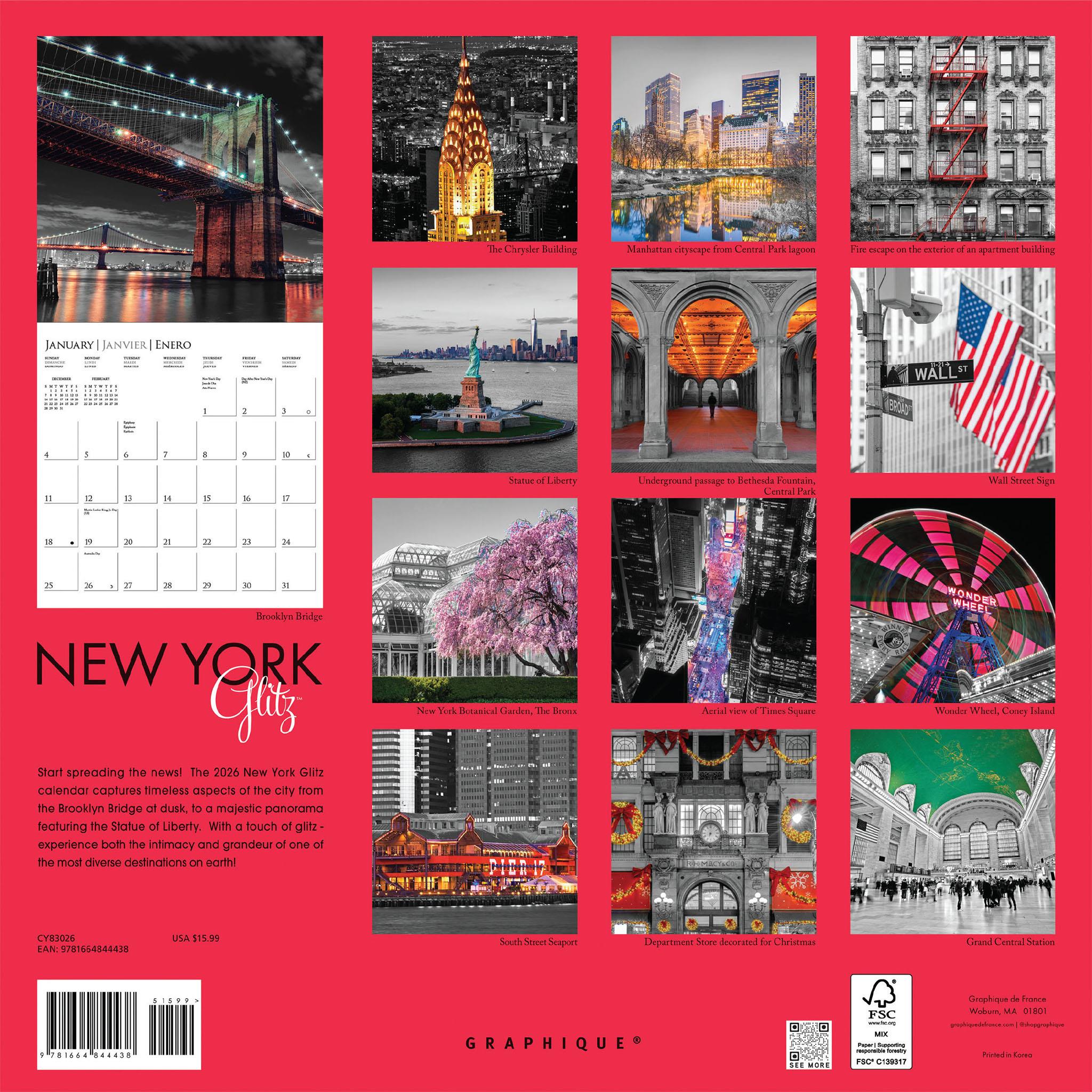 New York Glitz 2026 Wall Calendar