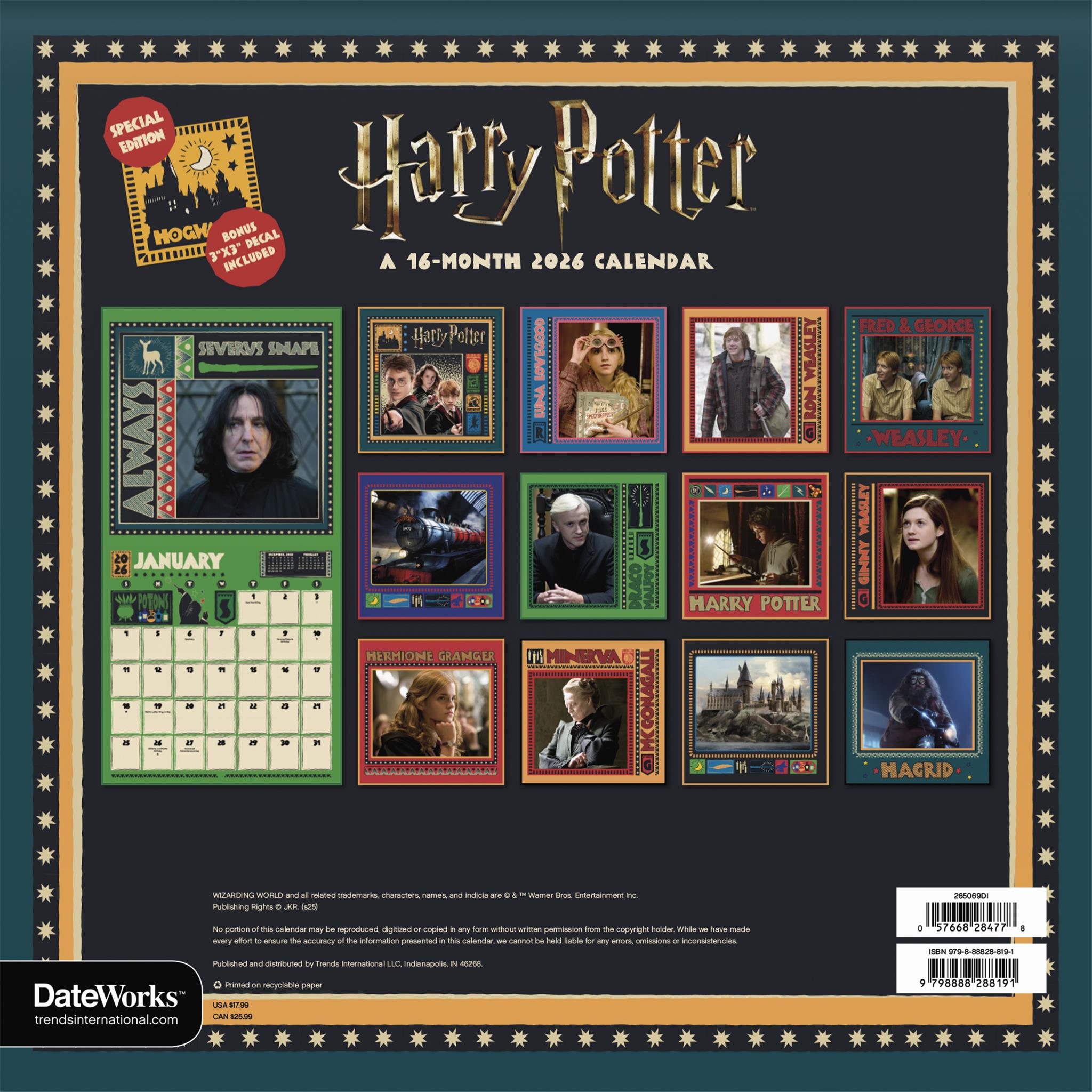 Harry Potter Exclusive with Decal 2026 Deluxe Wall Calendar