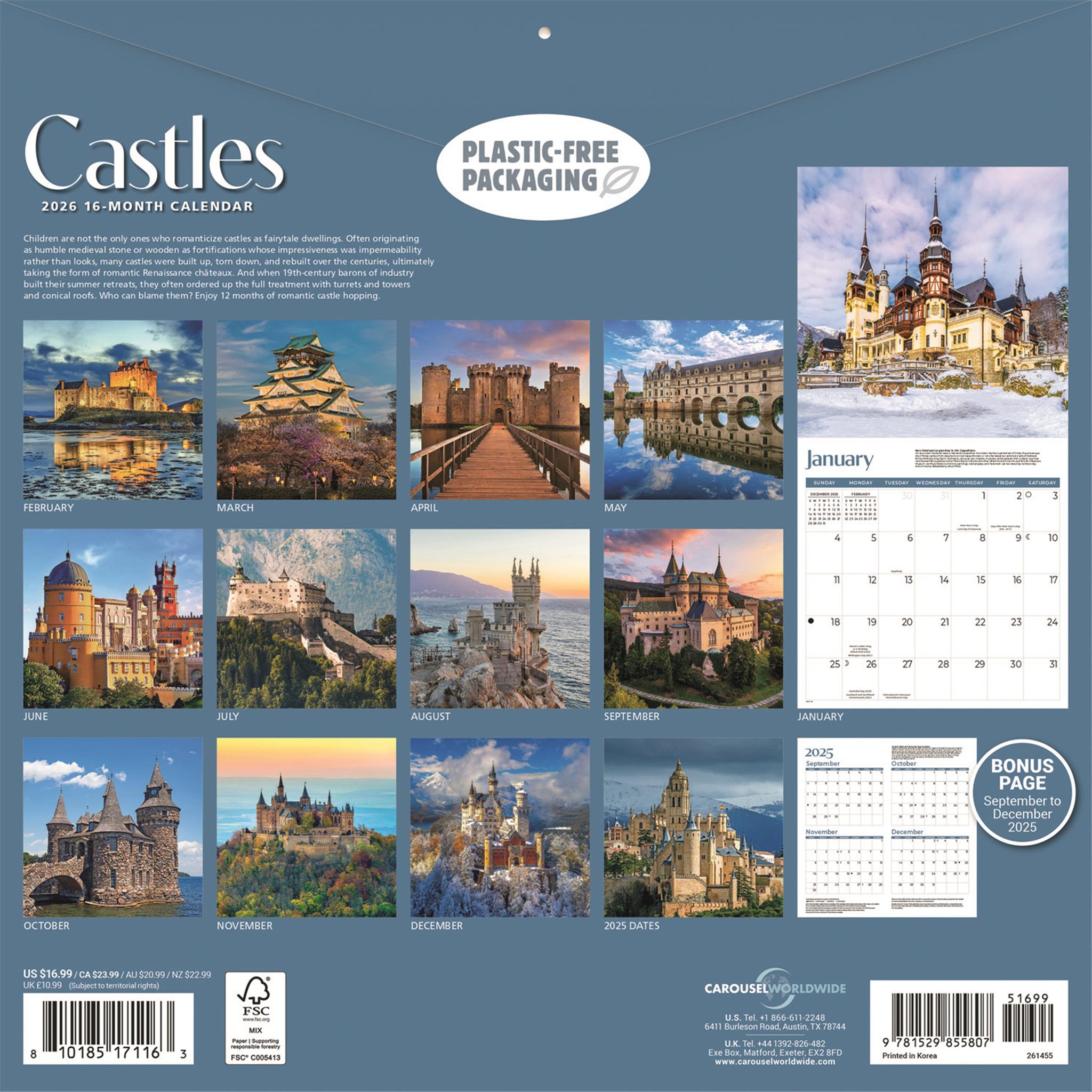 Castles 2026 Wall Calendar