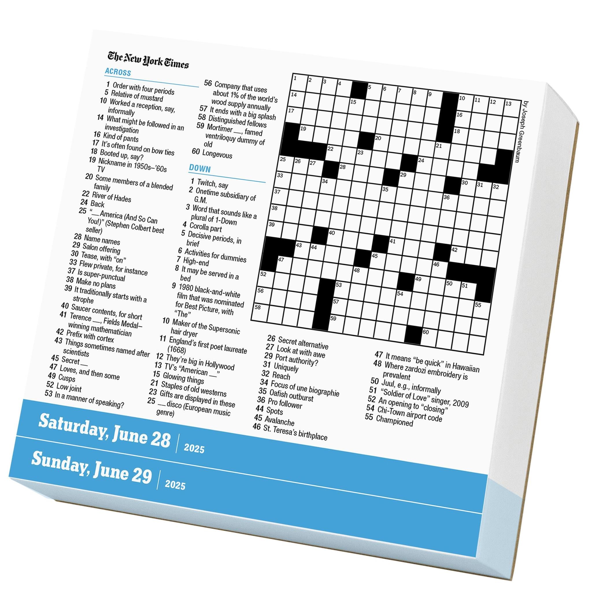 New York Times Daily Crossword Box 2025 Calendar