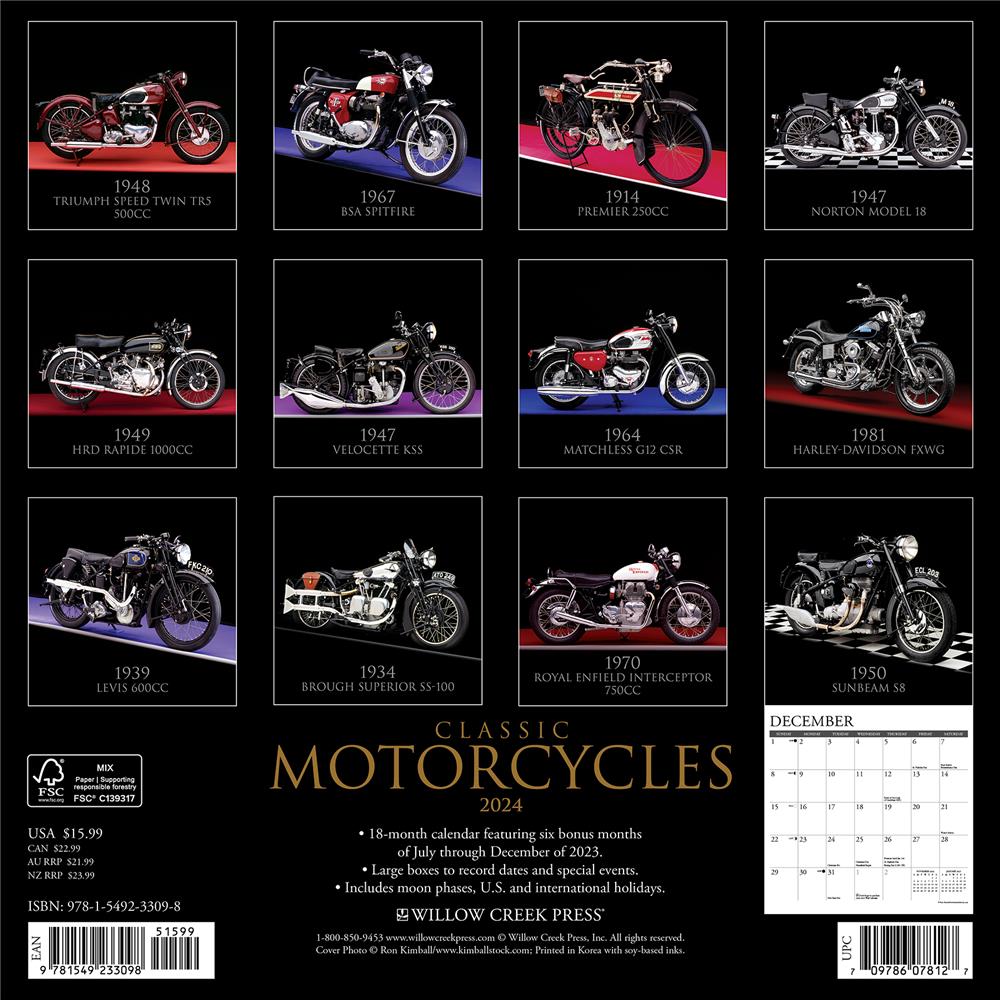 Classic Motorcycles 2024 Wall Calendar