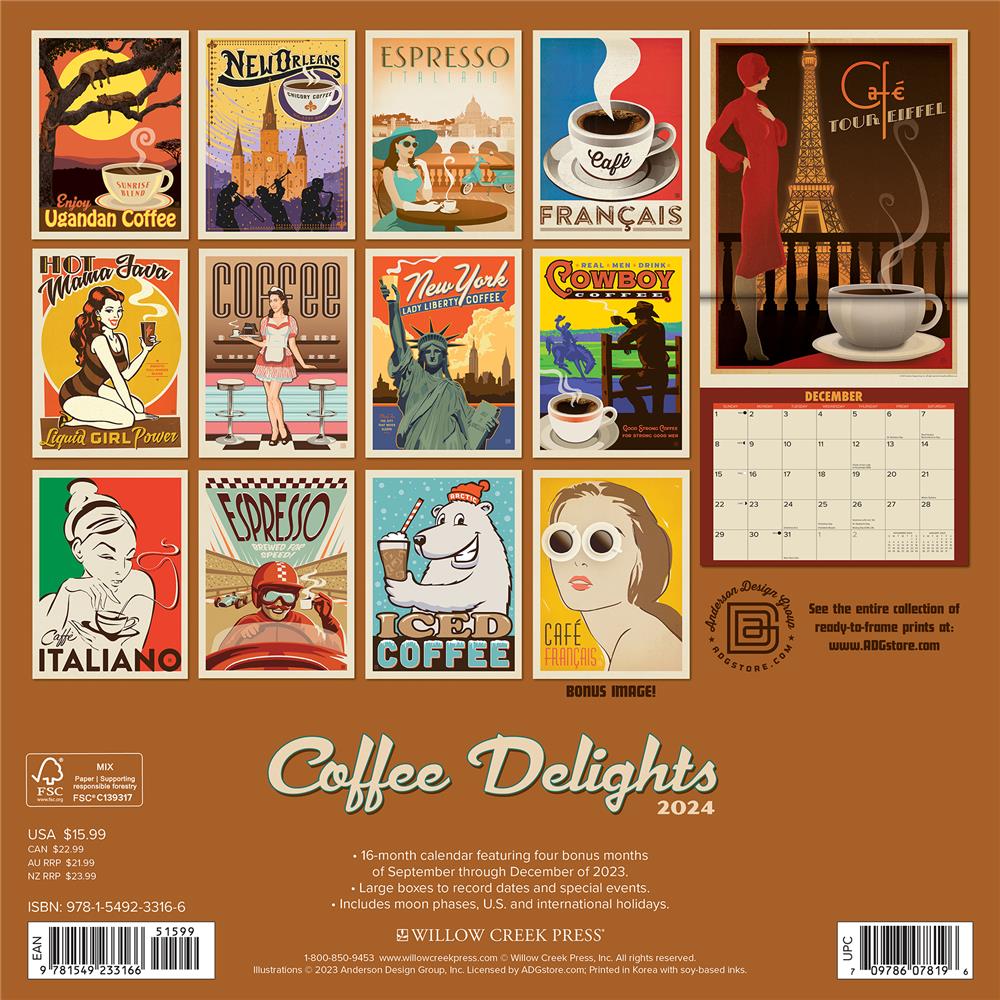 Coffee Delights Art ADG 2024 Wall Calendar