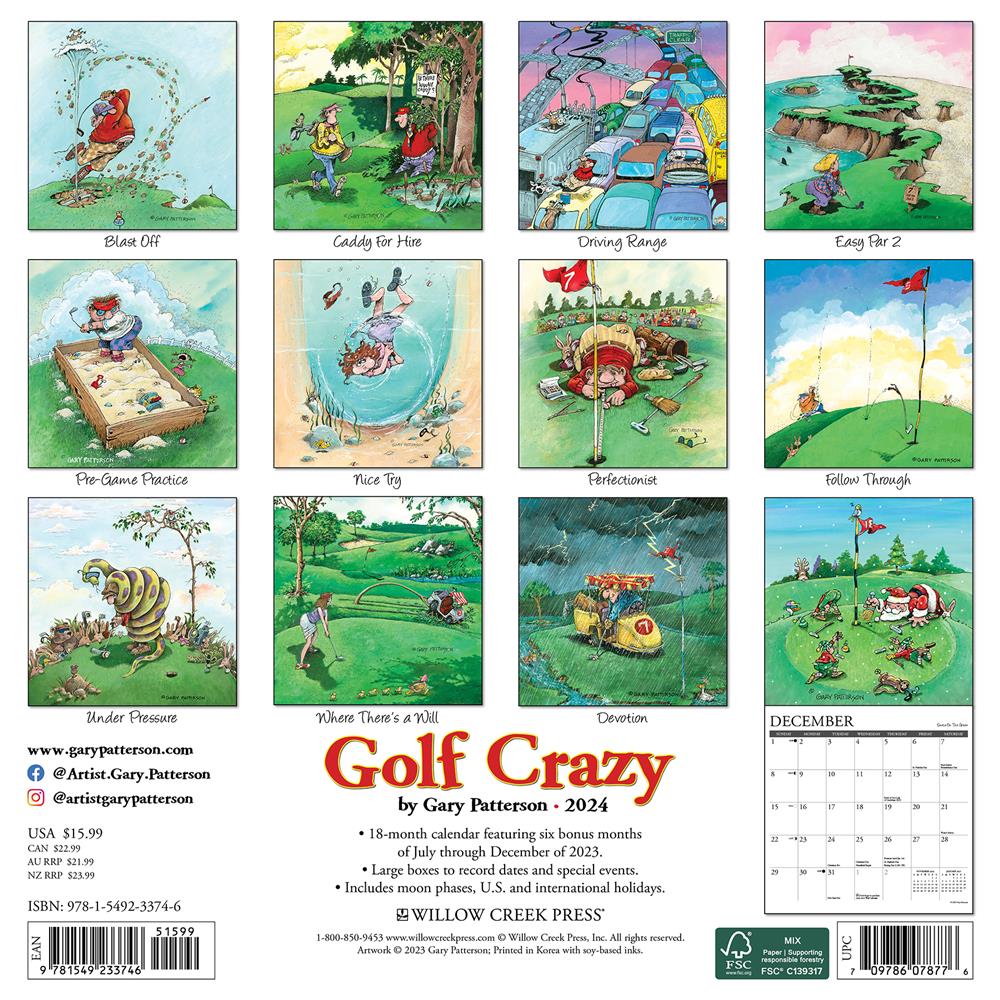 Golf Crazy by Gary Patterson 2024 Wall Calendar