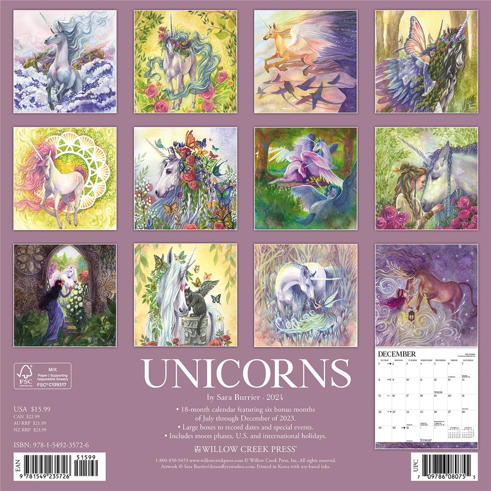 Unicorns by Sara Burrier 2024 Wall Calendar - Online Exclusive