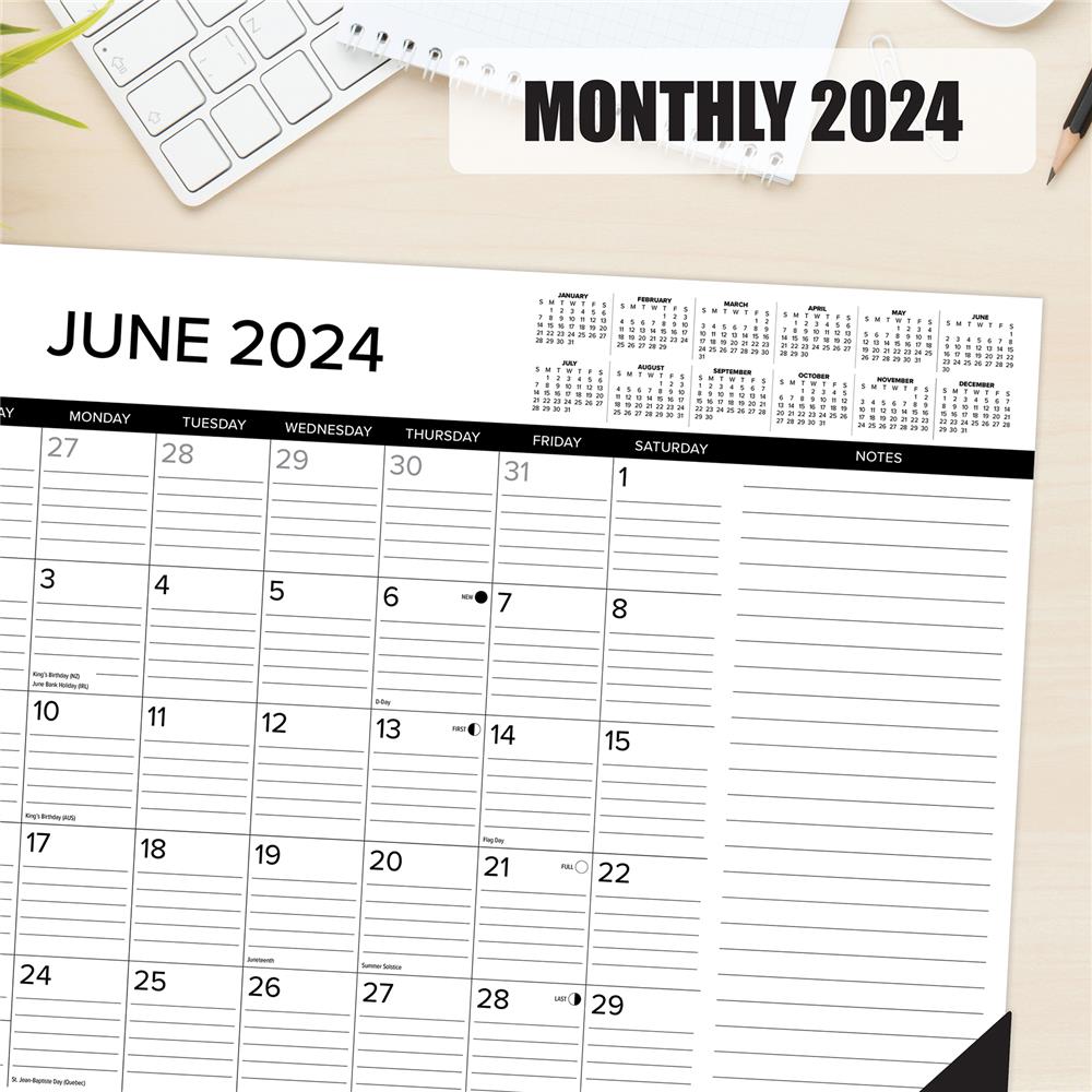 Black and White 2024 Desk Pad Calendar