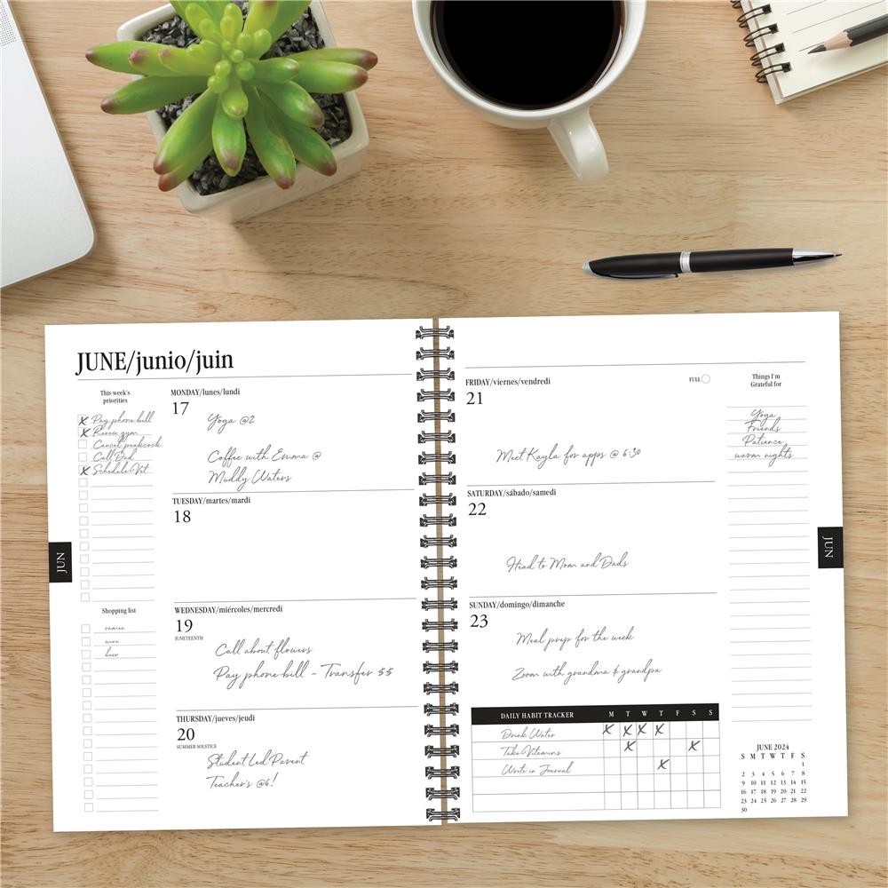 Contemporary Black 2024 Exclusive Trilingual Weekly Planner Engagement Calendar