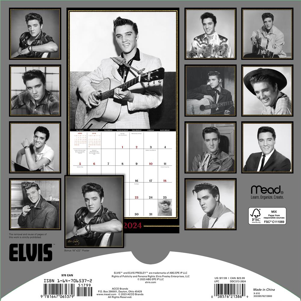 Elvis Presley 2024 Exclusive Wall Calendar with Print