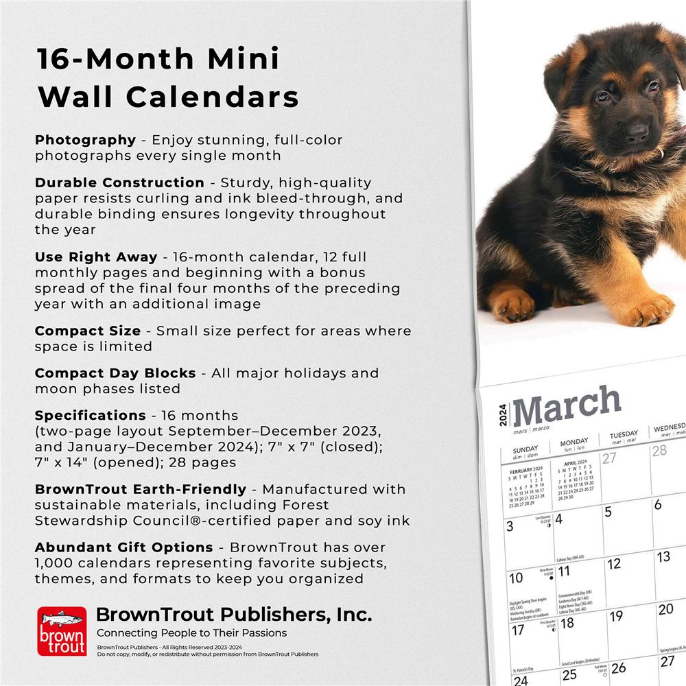 German Shepherd Puppies 2024 Mini Calendar