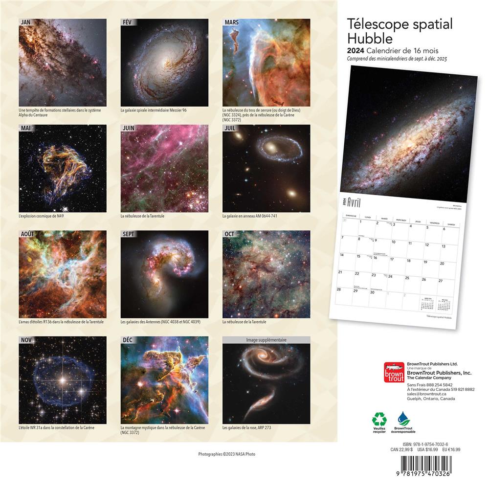Telescope Spatial Hubble 2024 Wall Calendar (French)
