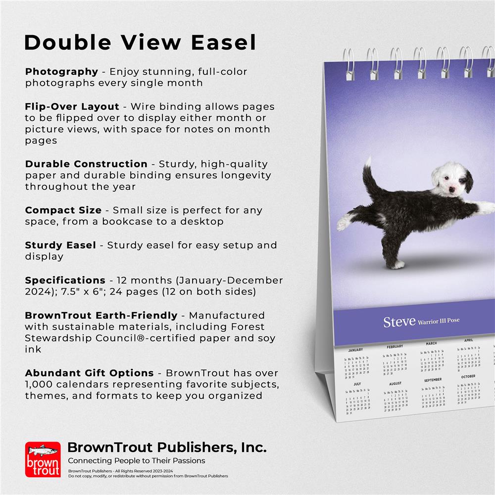 Yoga Puppies 2024 Easel Calendar
