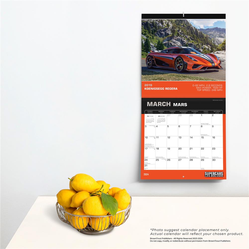 Supercars Les bolides 2024 Wall Calendar (French)