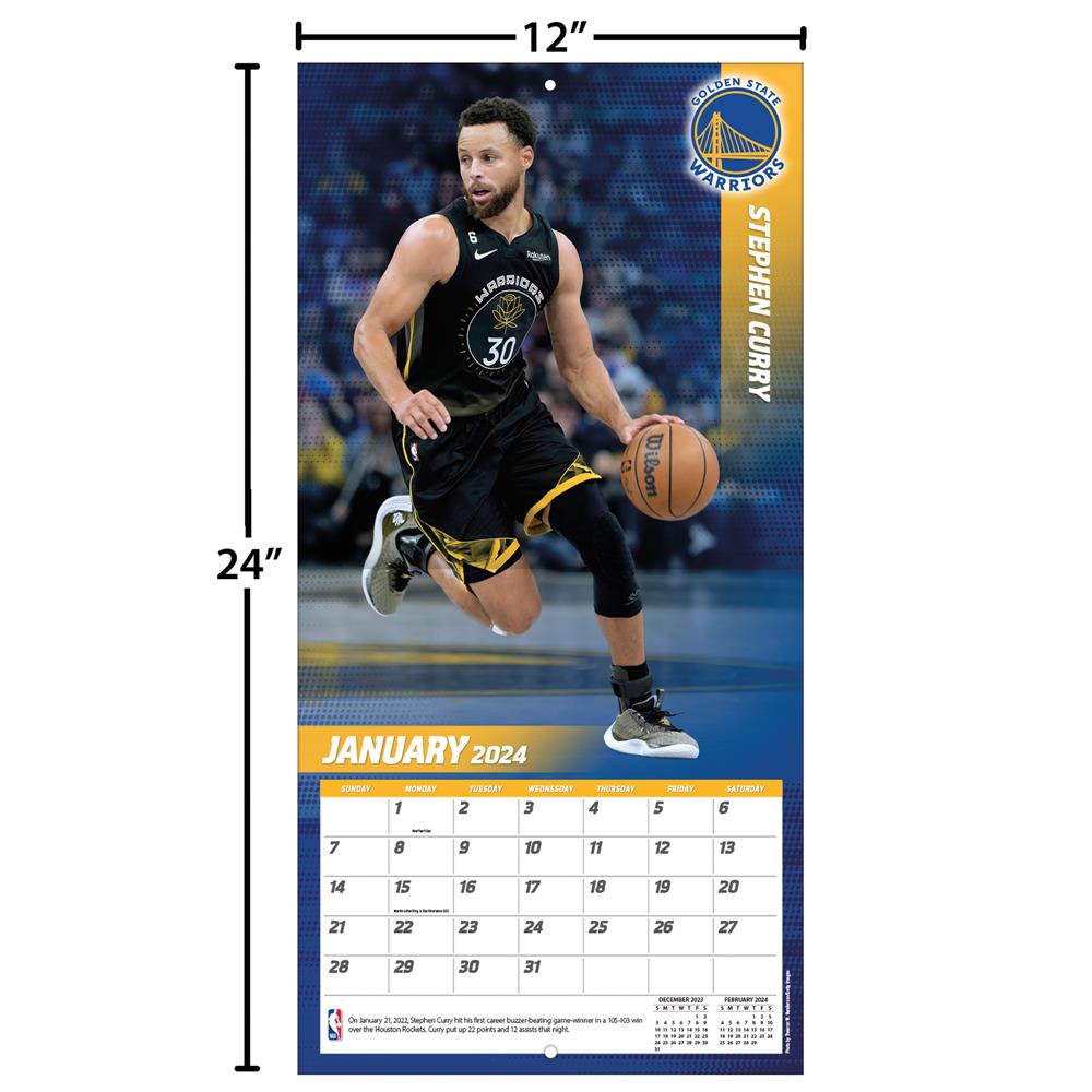 NBA Stephen Curry Golden State Warriors 2024 Wall Calendar