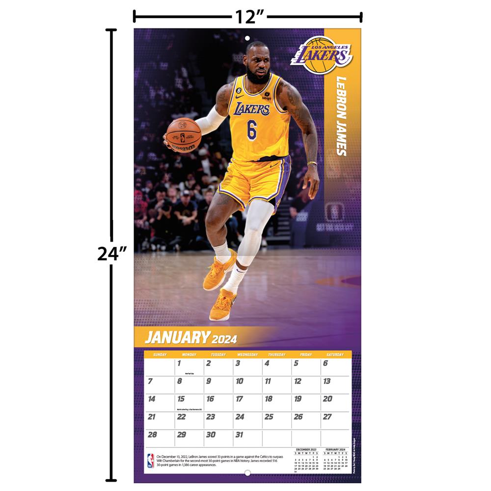 NBA Lebron James Los Angeles Lakers 2024 Wall Calendar