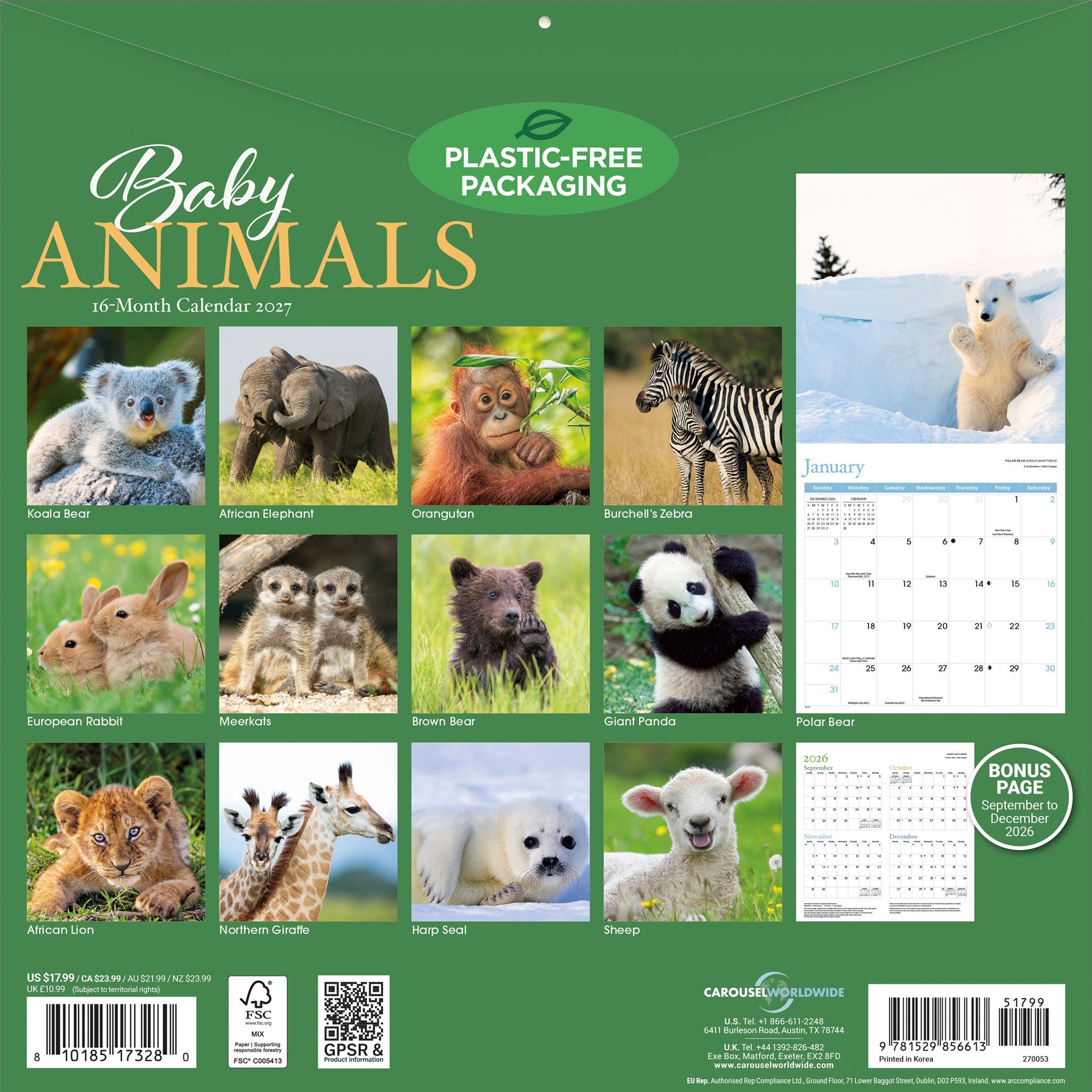 Baby Animals 2027 Wall Calendar