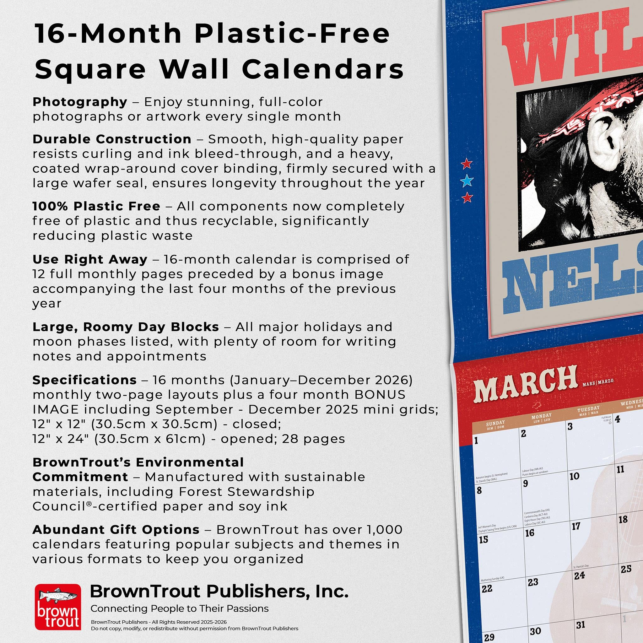 Willie Nelson 2026 Wall Calendar - Online Exclusive