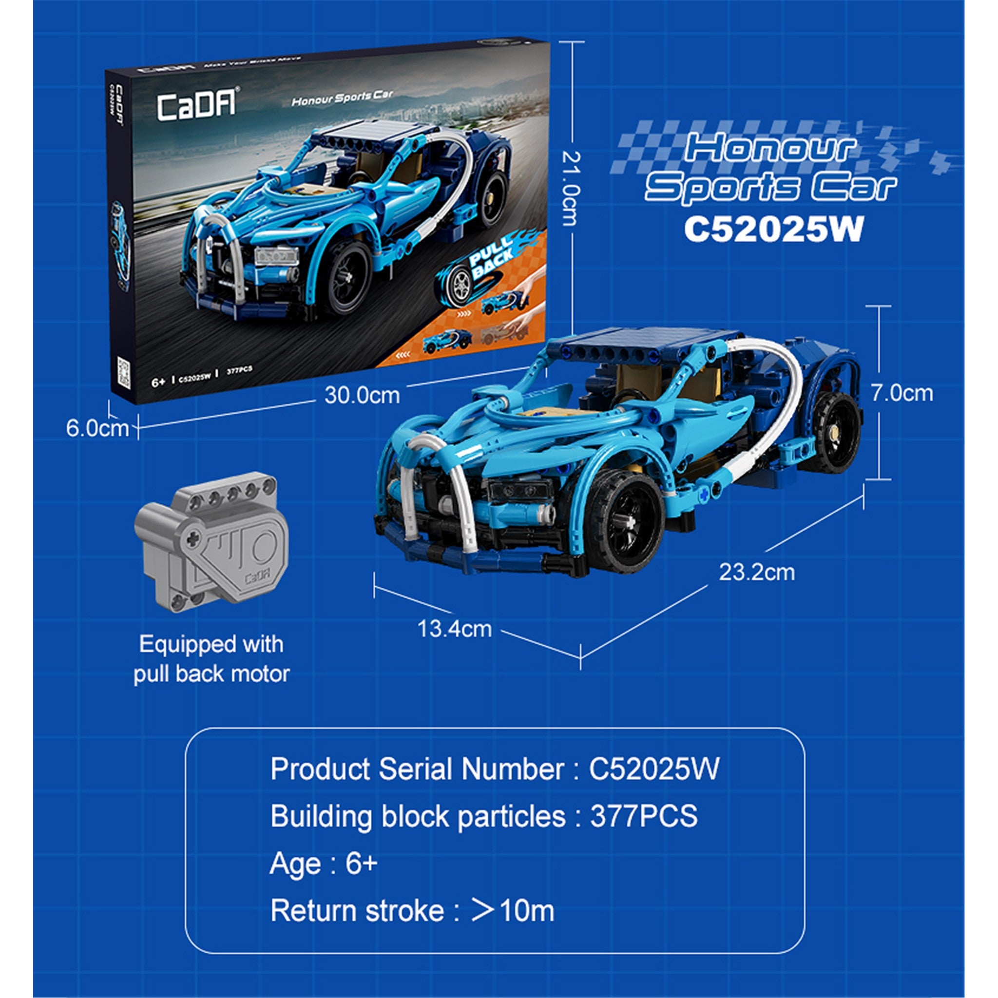 Blue 1:18 Racing Car 377 Pieces with Pull Back Action