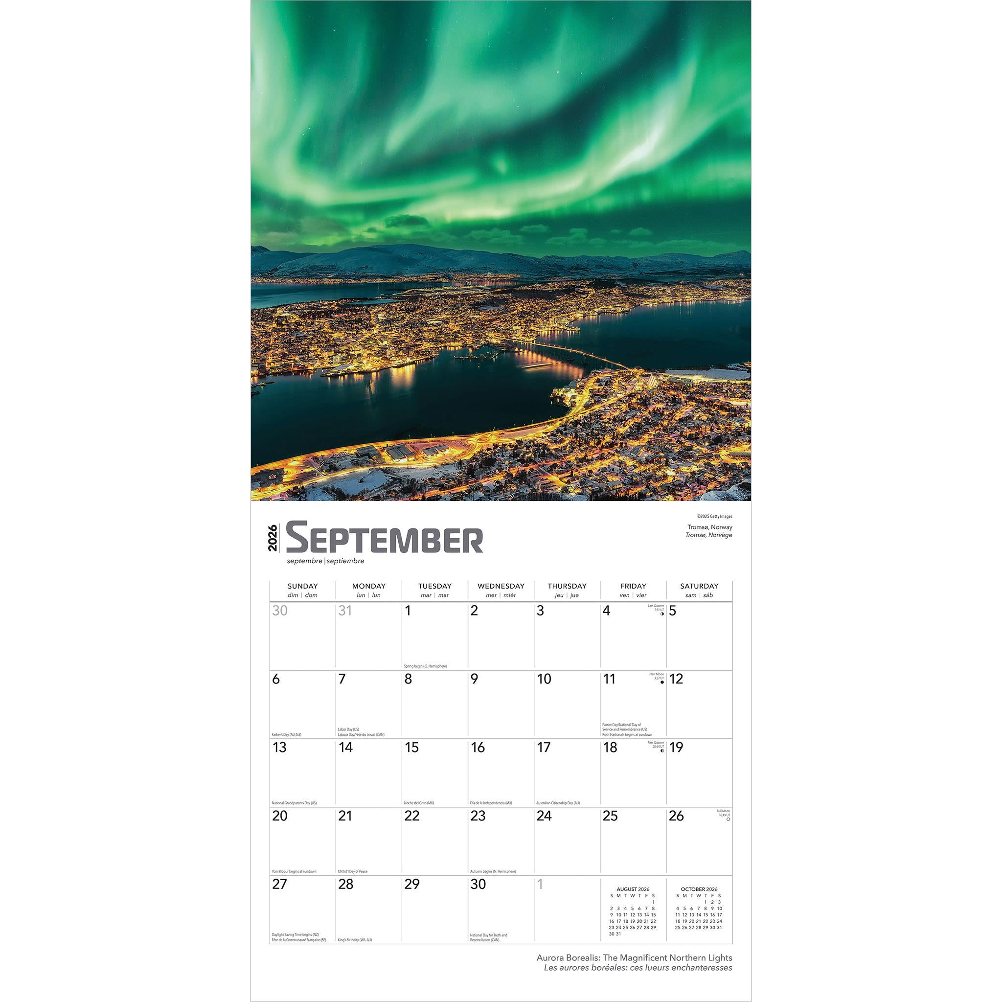 Aurora Borealis Bilingual 2026 Wall Calendar - Online Only