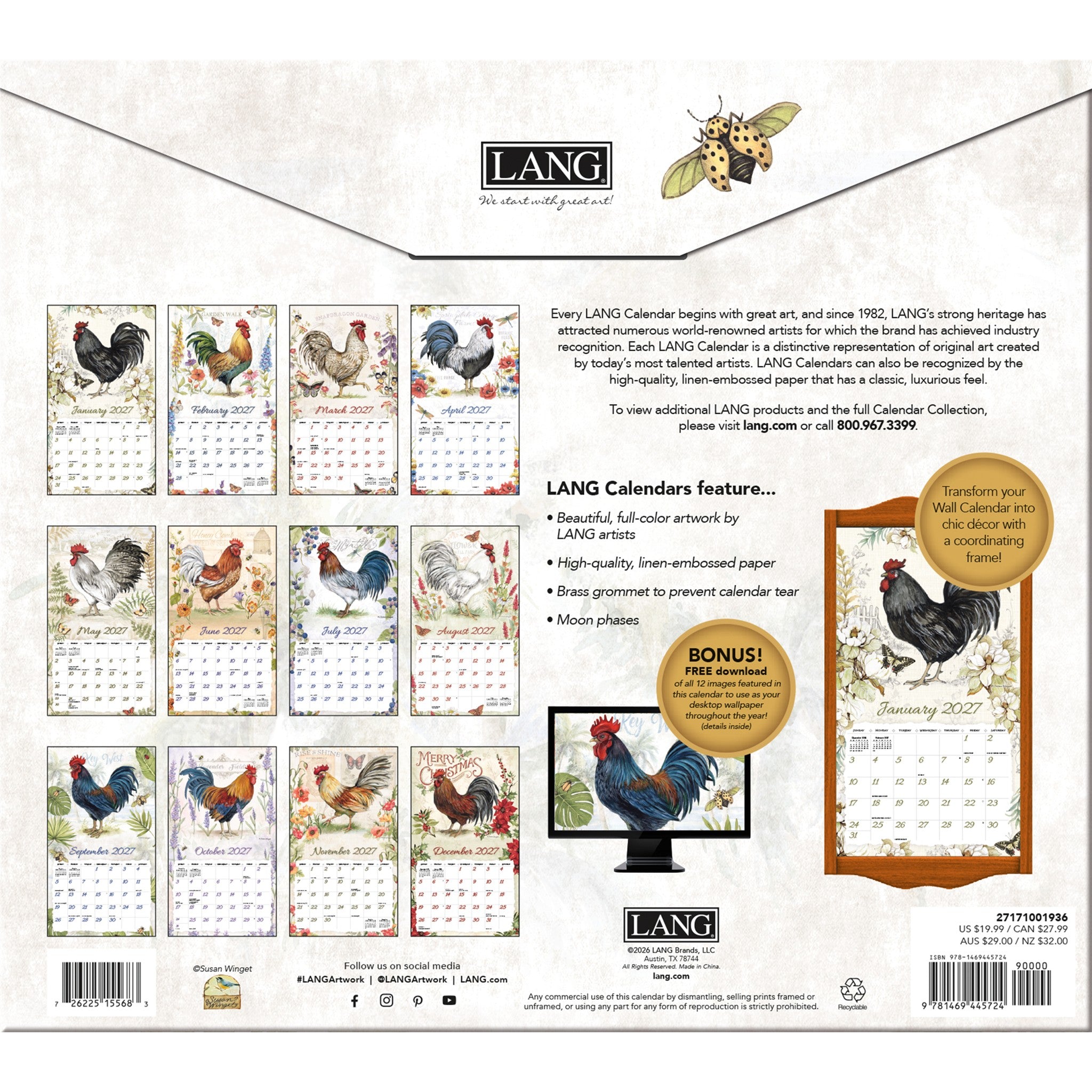 Proud Rooster Special Edition with Print 2027 Wall Calendar