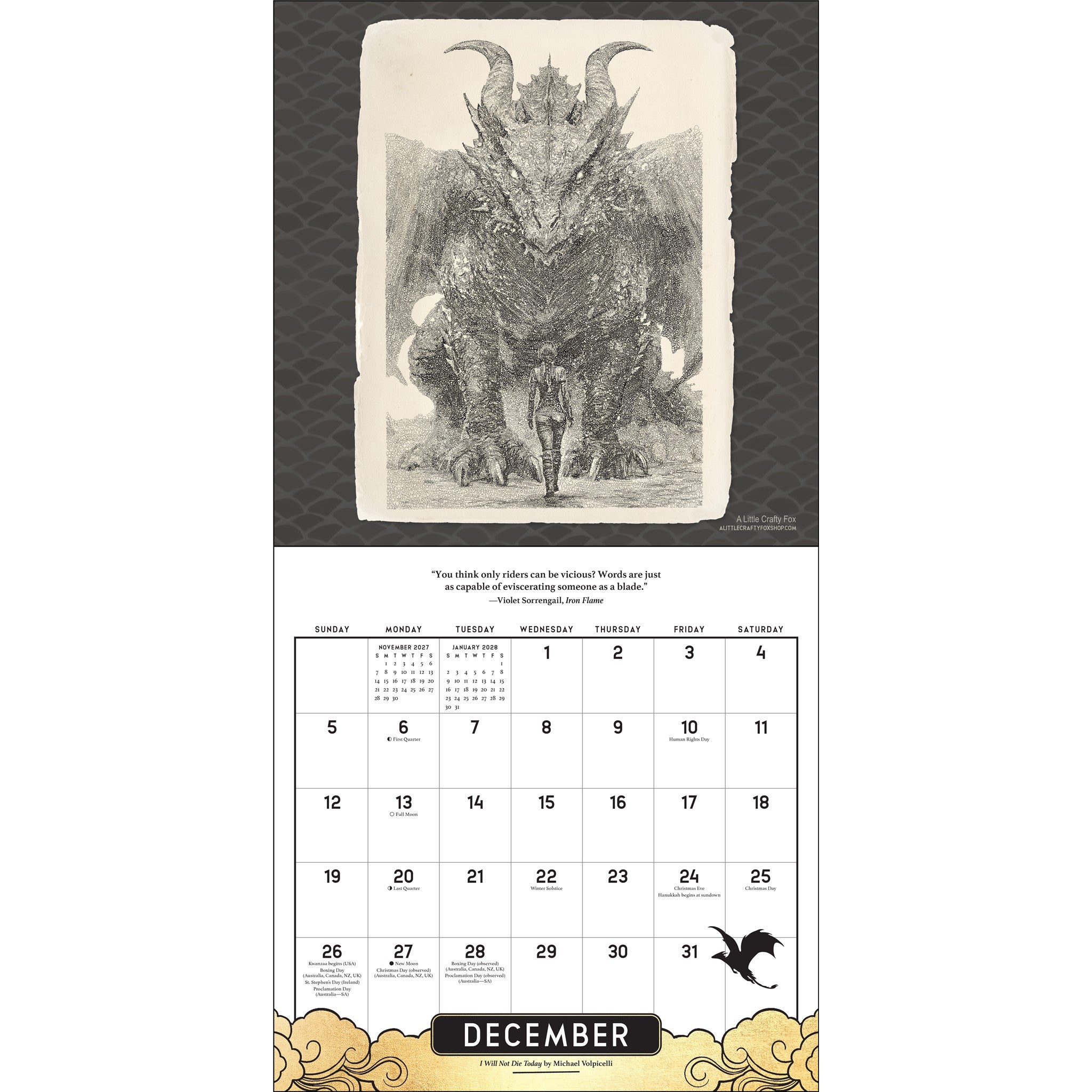 Fourth Wing Officially Licensed Fan Art 2027 Wall Calendar