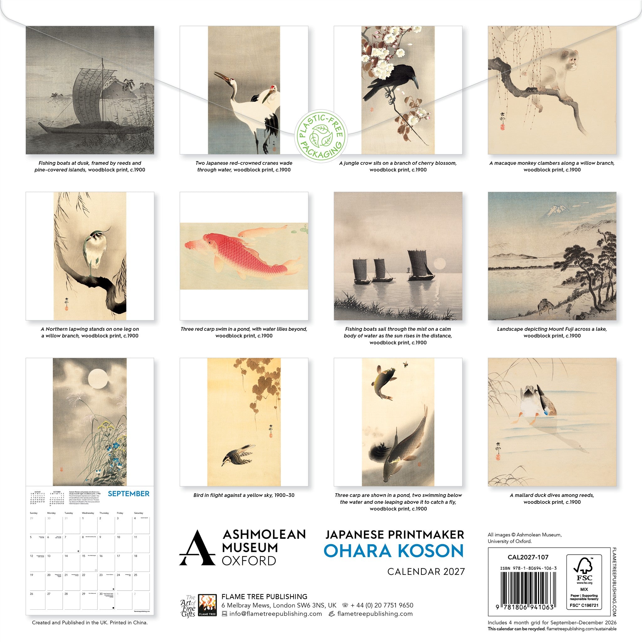 Japanese Printmaker Ohara Koson Ashmolean Museum 2027 Wall Calendar
