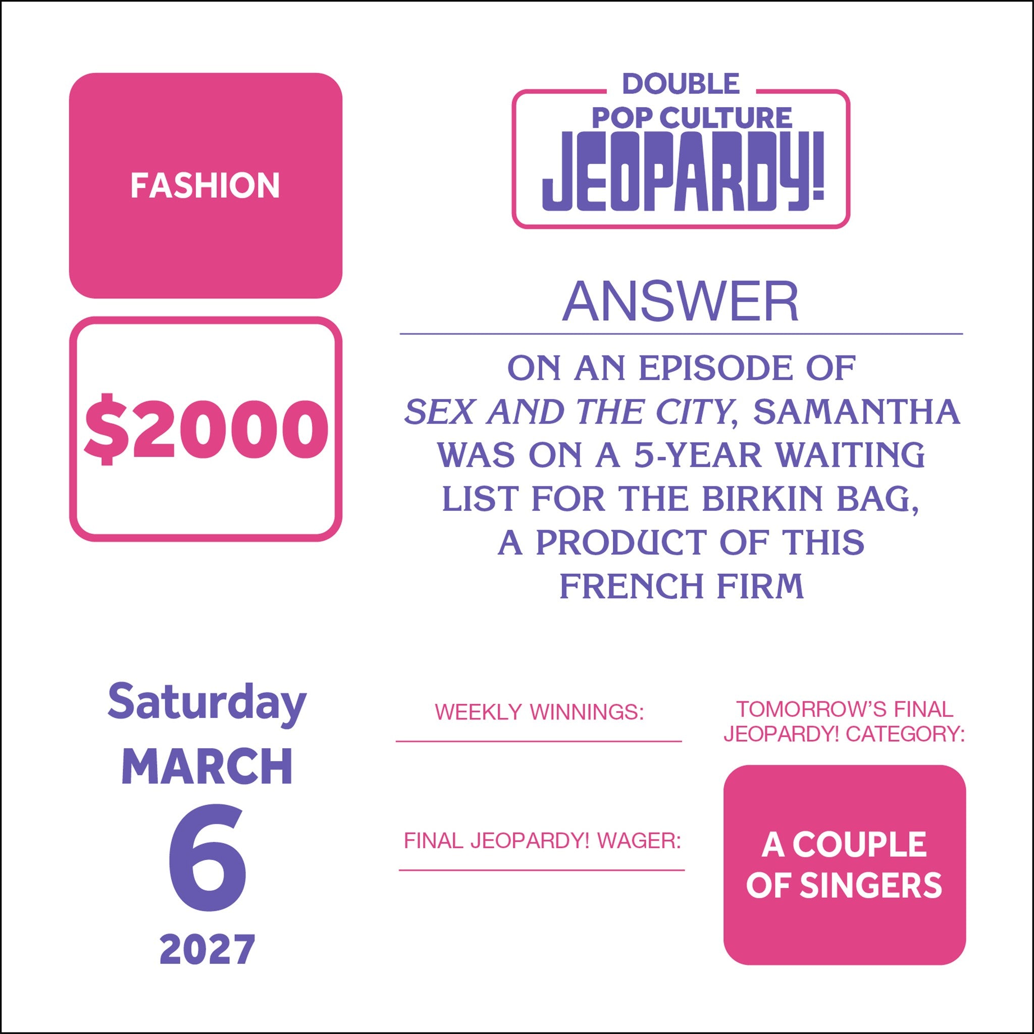 Pop Culture JEOPARDY! 2027 Box Calendar - Online Only