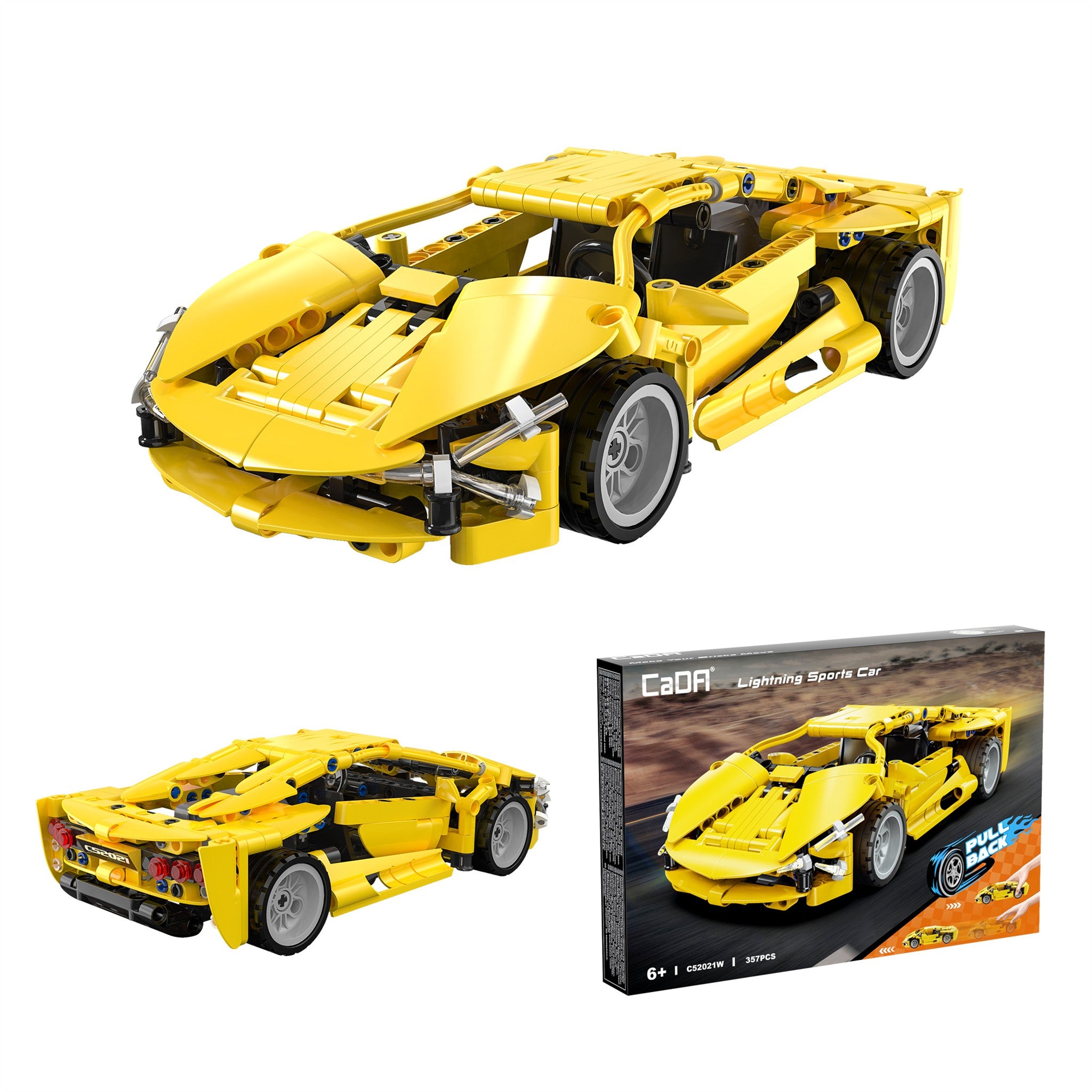 Yellow 1:18 Racing Car 357 Pieces with Pull Back Action
