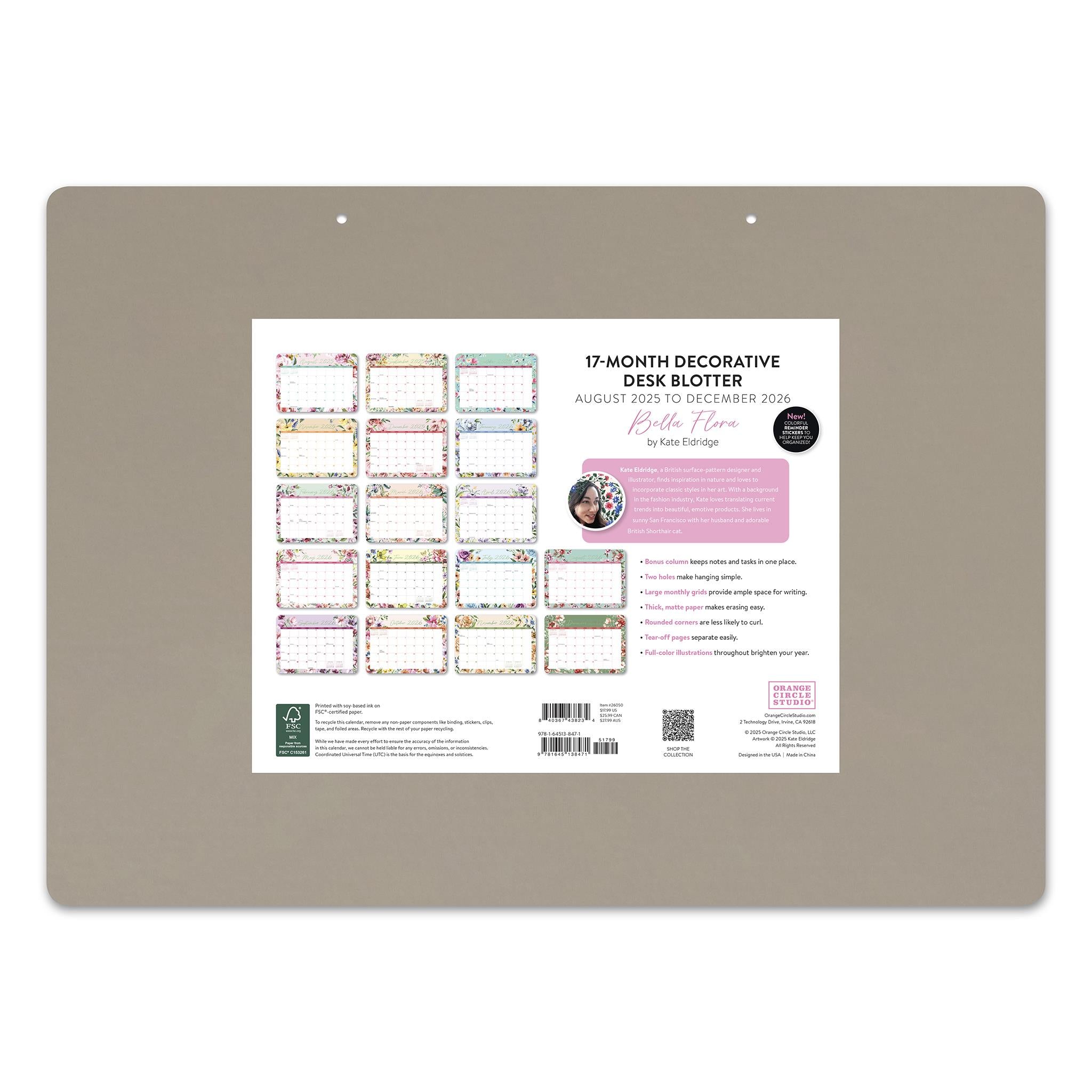 Bella Flora 2025-2026 Decorative Desk Pad Calendar