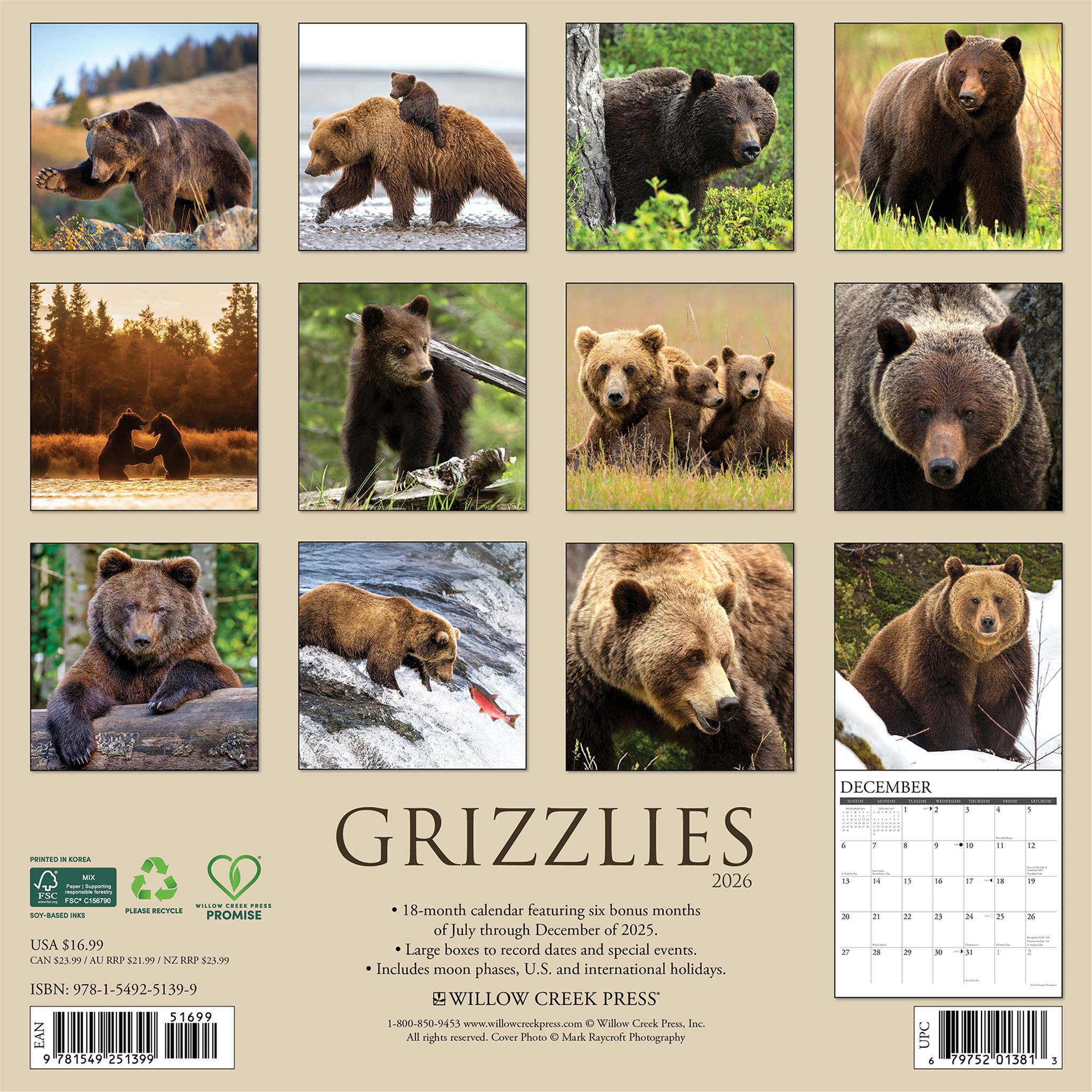 Grizzlies 2026 Wall Calendar