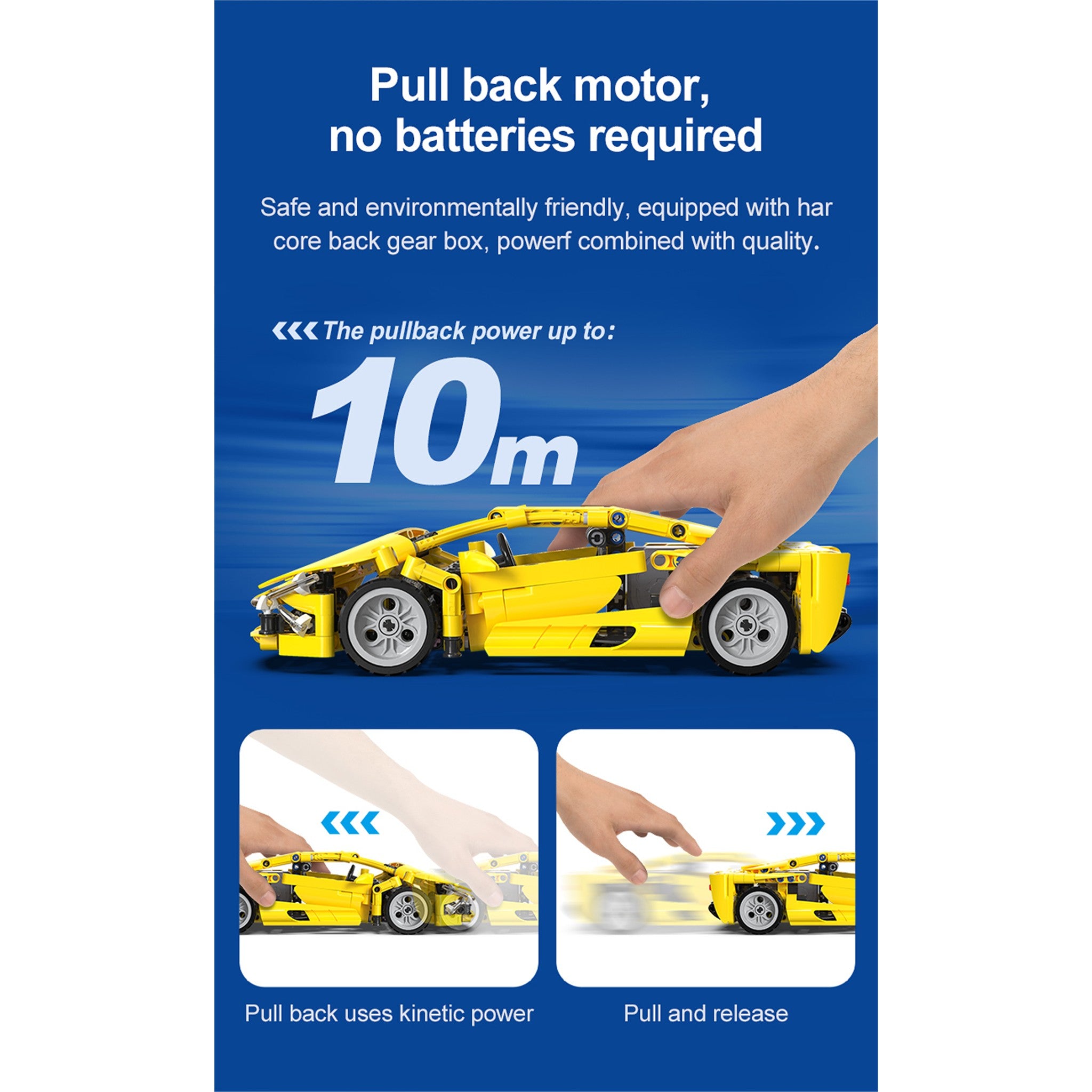 Yellow 1:18 Racing Car 357 Pieces with Pull Back Action
