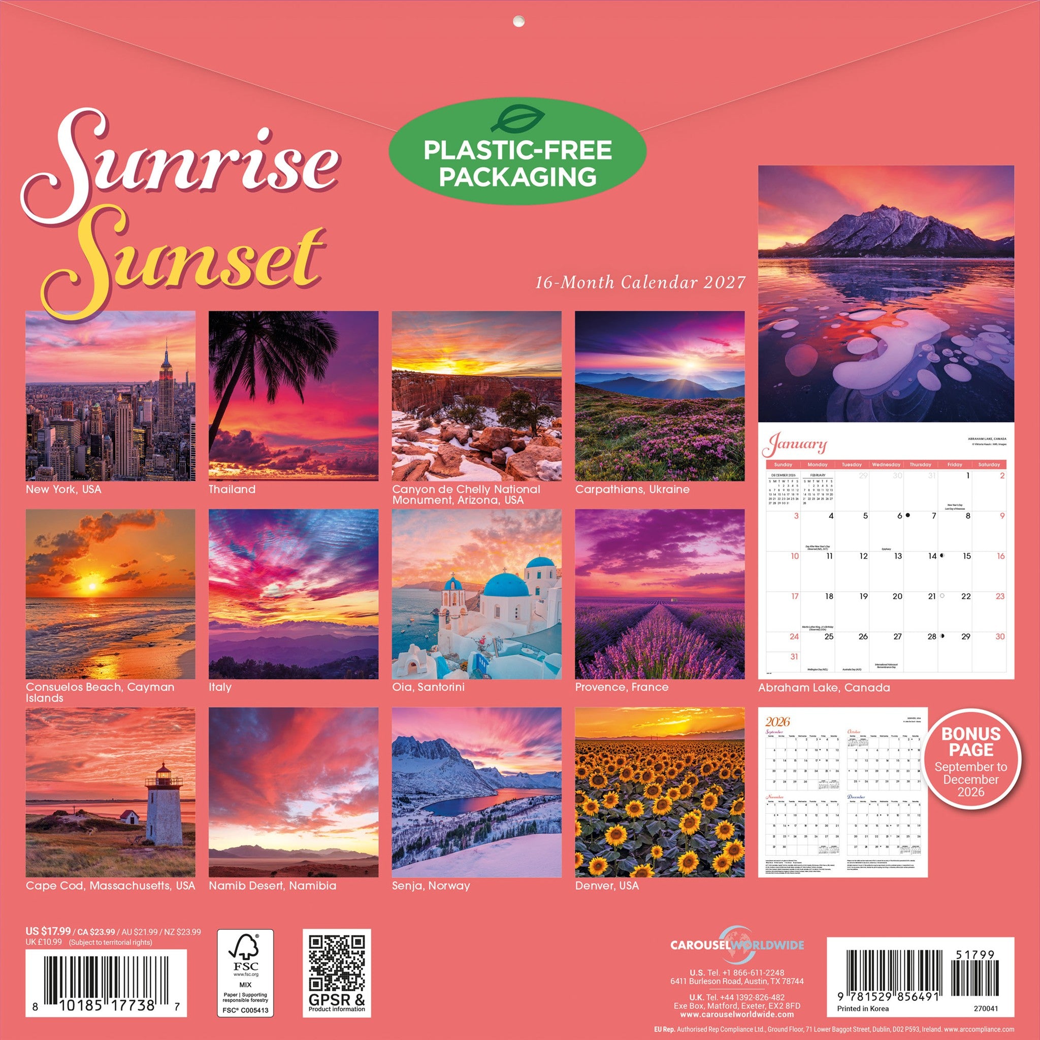 Sunrise Sunset 2027 Wall Calendar