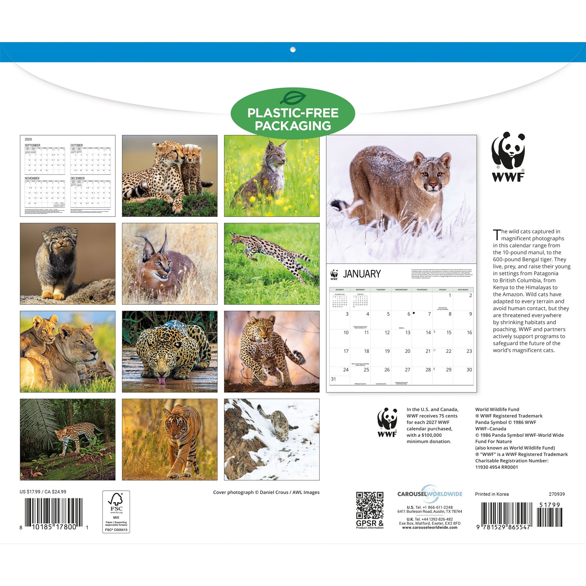 World Wildlife Fund Wild Cats 2027 Wall Calendar