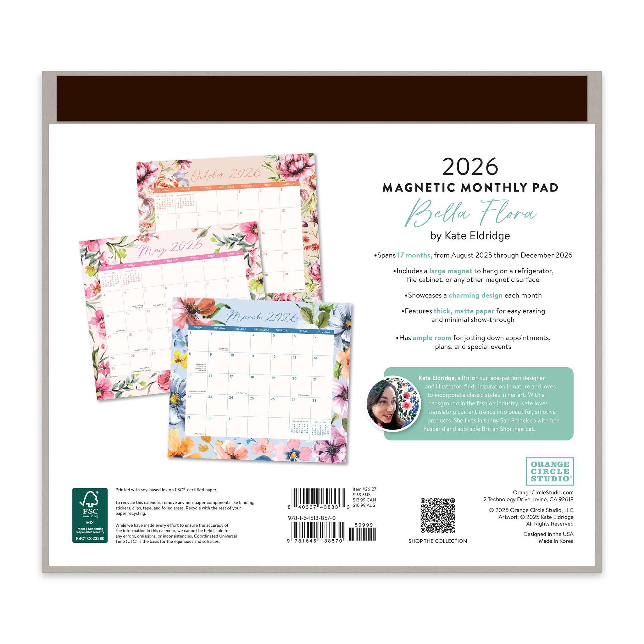 Bella Flora 2025-2026 Exclusive Mini Magnetic Pad Calendar