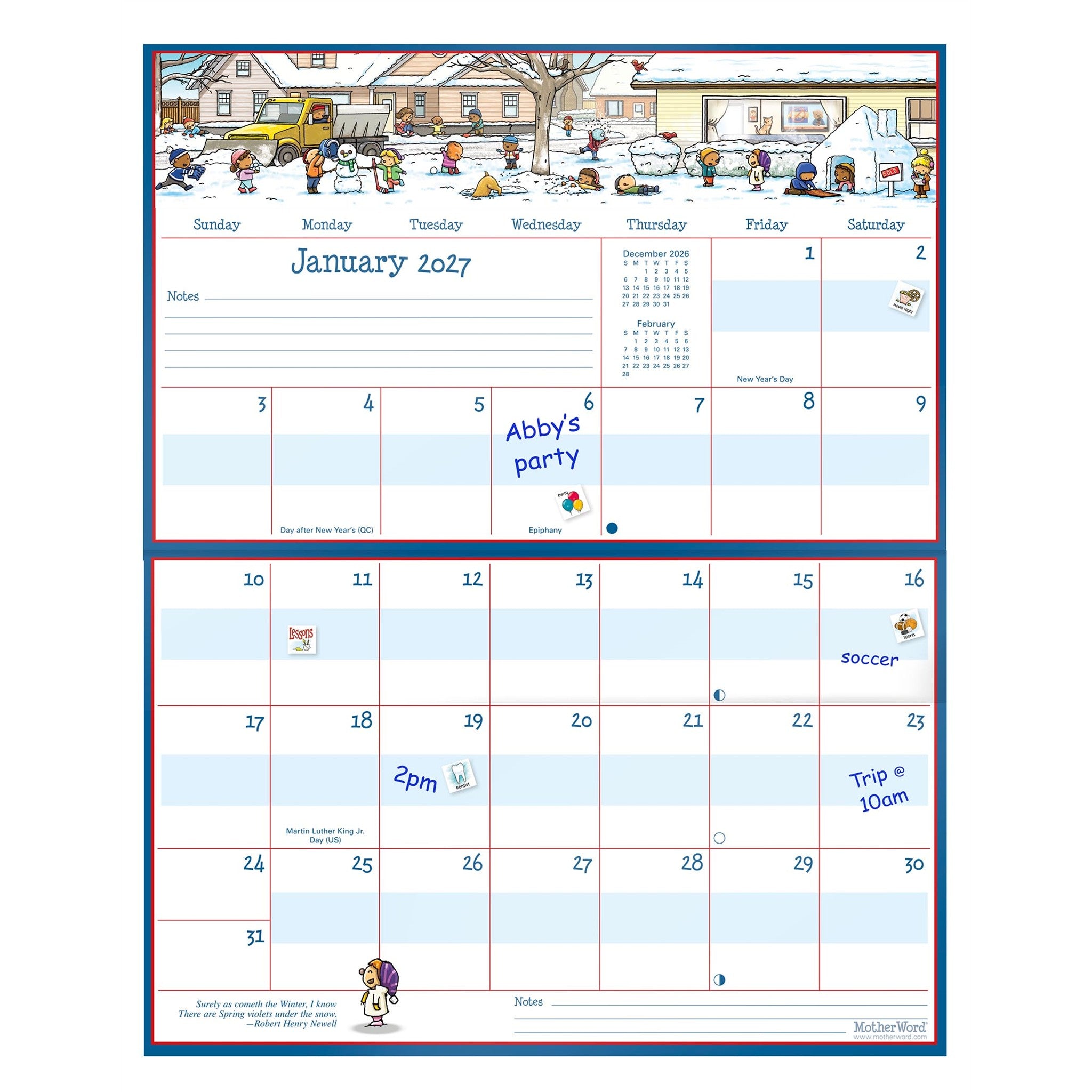 MotherWord Magnetic Fridge English 2027 Wall Calendar