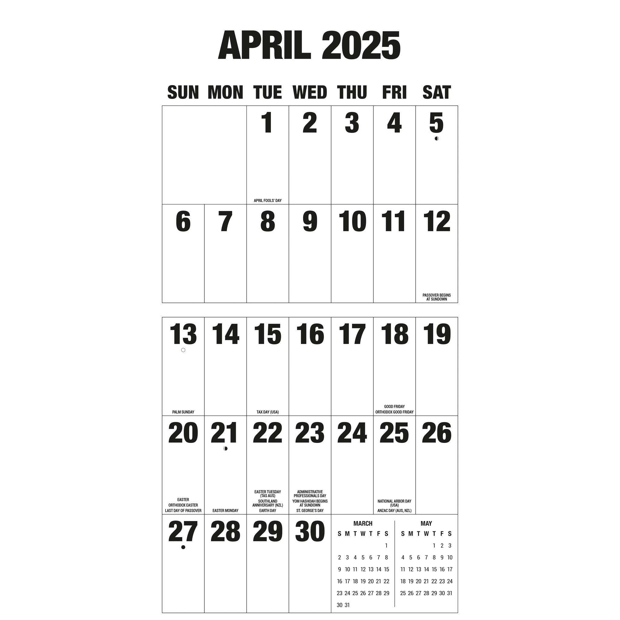 Big Letters Big Numbers Wall 2025 Calendar