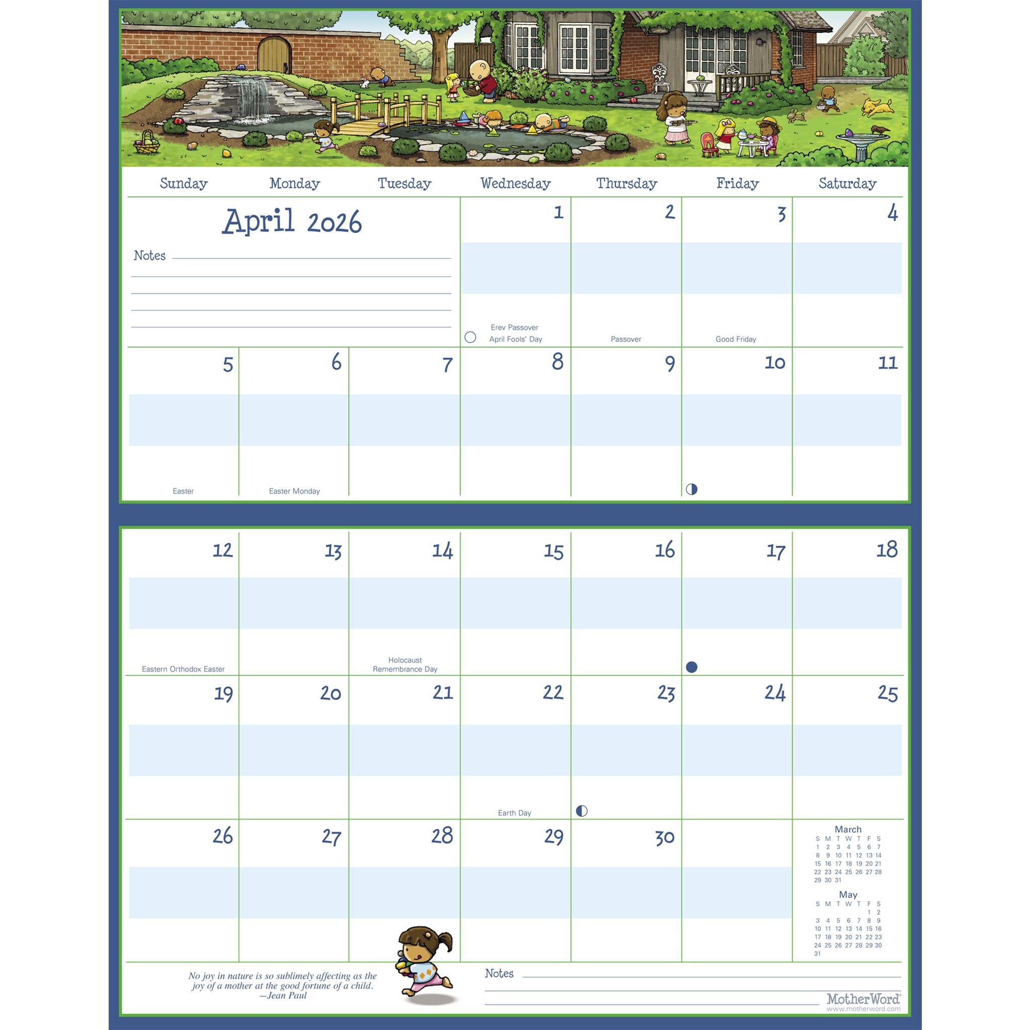 Motherword Magnetic Fridge English 2025-2026 Wall Calendar