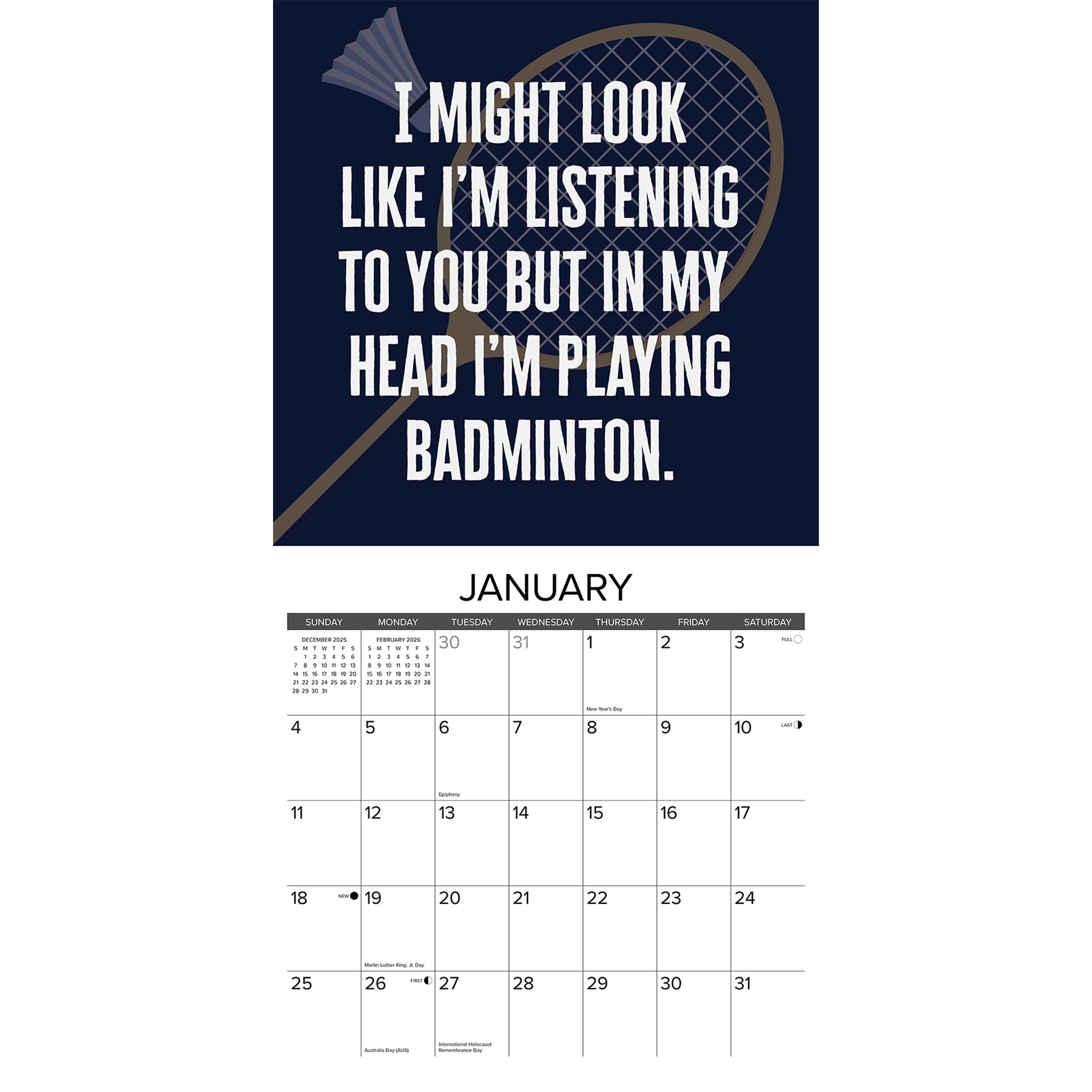 Badminton 2026 Wall Calendar - Online Only