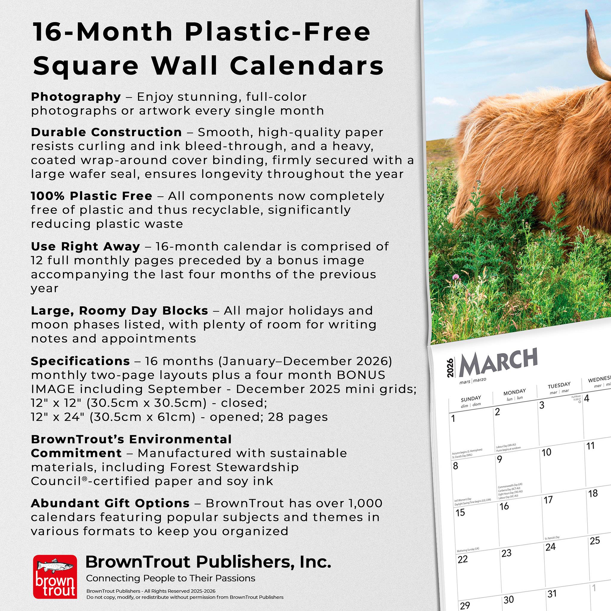 Highland Cows 2026 Wall Calendar