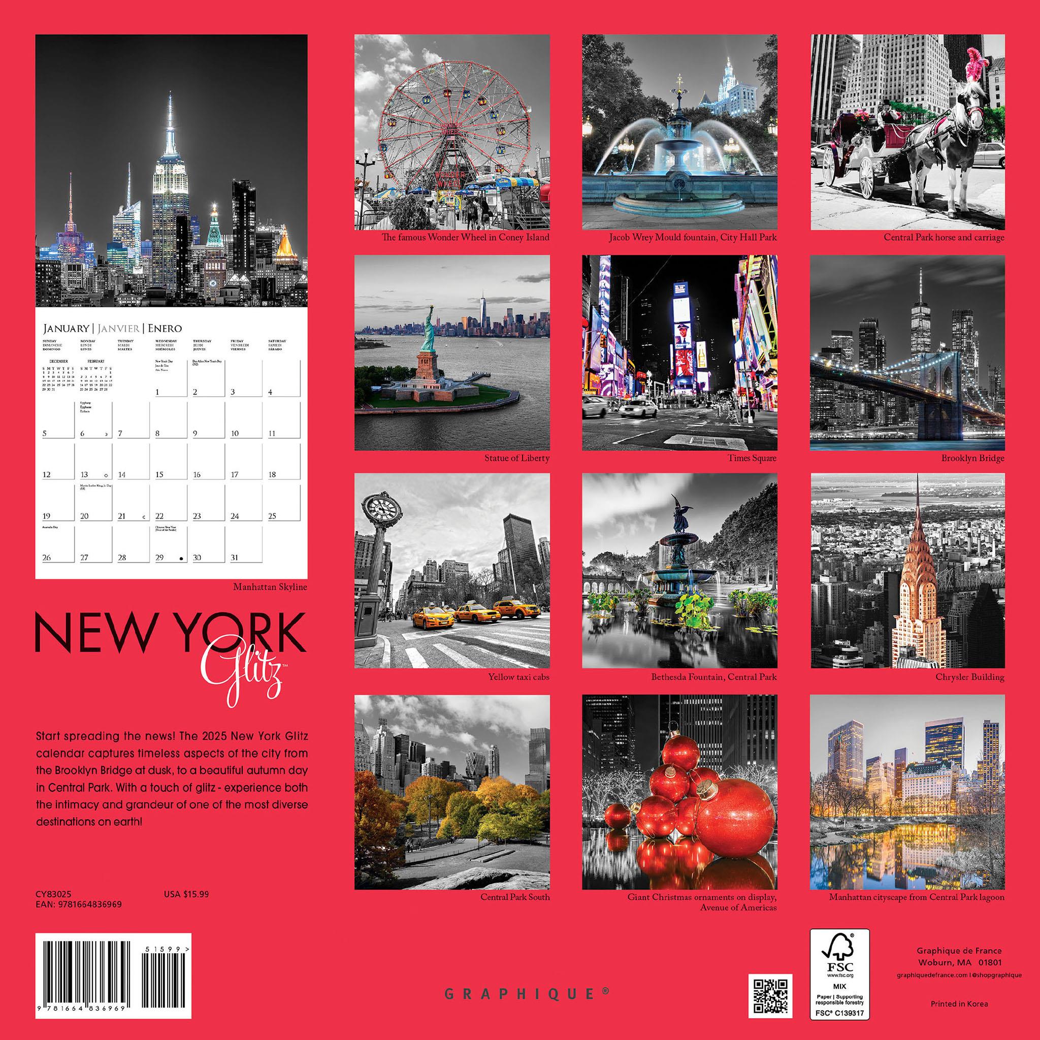 New York Glitz Wall 2025 Calendar