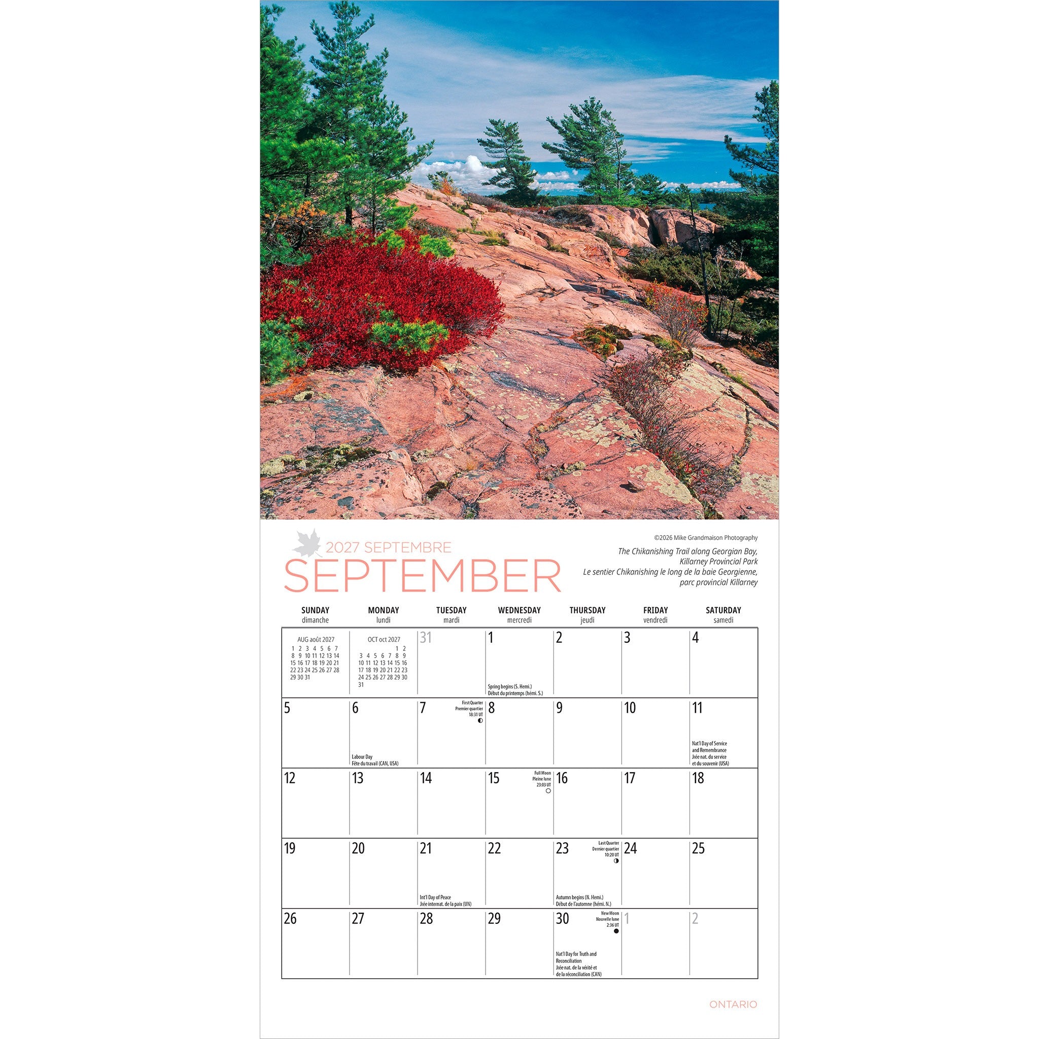 Ontario 2027 Mini Calendar