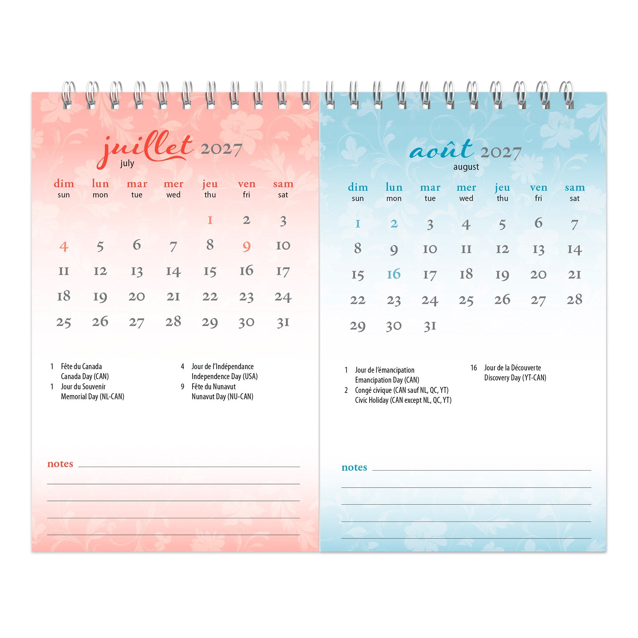 Calendrier chevalet à pages divisées Double-View 2027 Easel Calendar