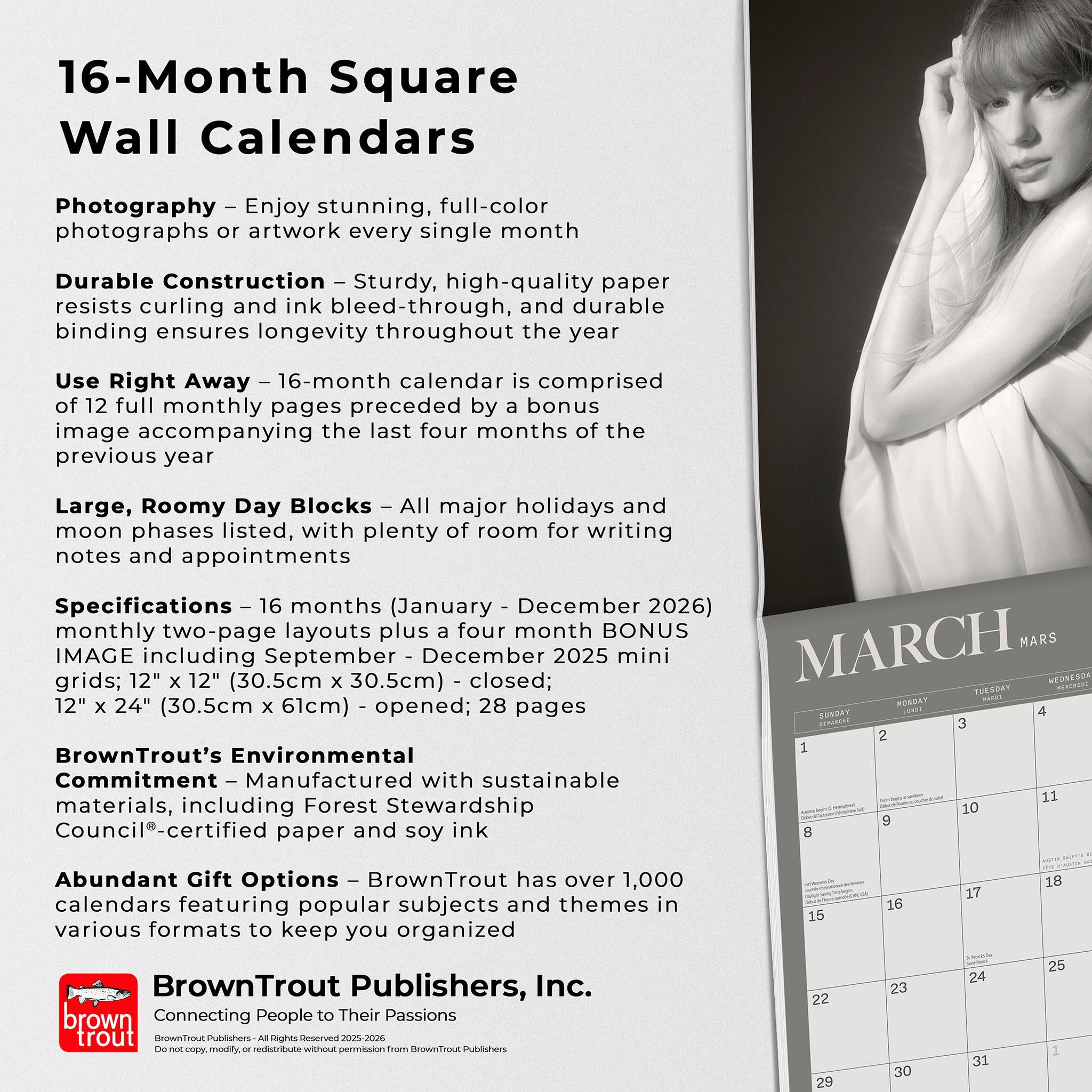 Taylor Swift Bilingual 2026 Wall Calendar