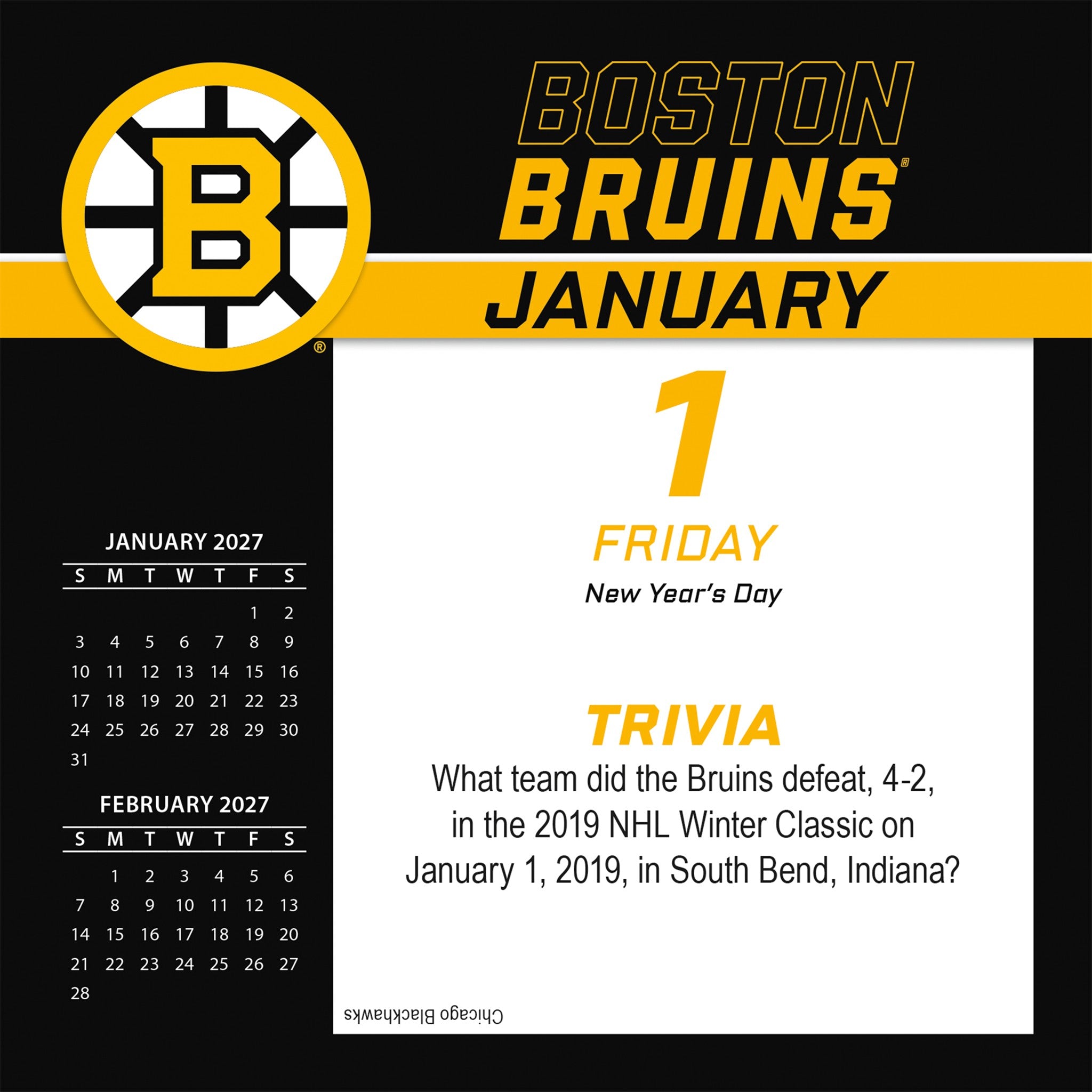 NHL Boston Bruins 2027 Box Calendar