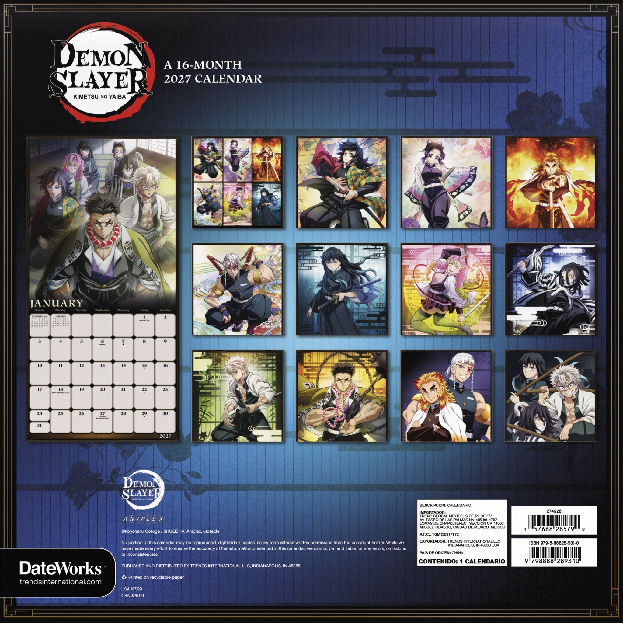 Demon Slayer Kimetsu no Yaiba Exclusive with Decals 2027 Wall Calendar