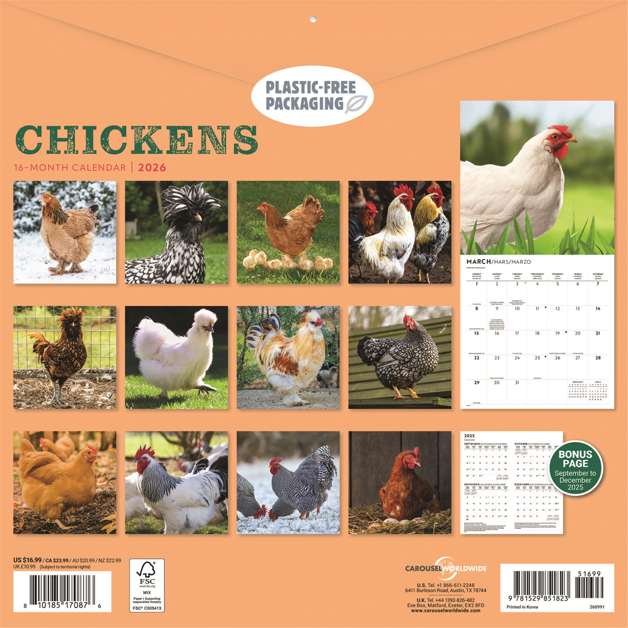 Chickens 2026 Wall Calendar