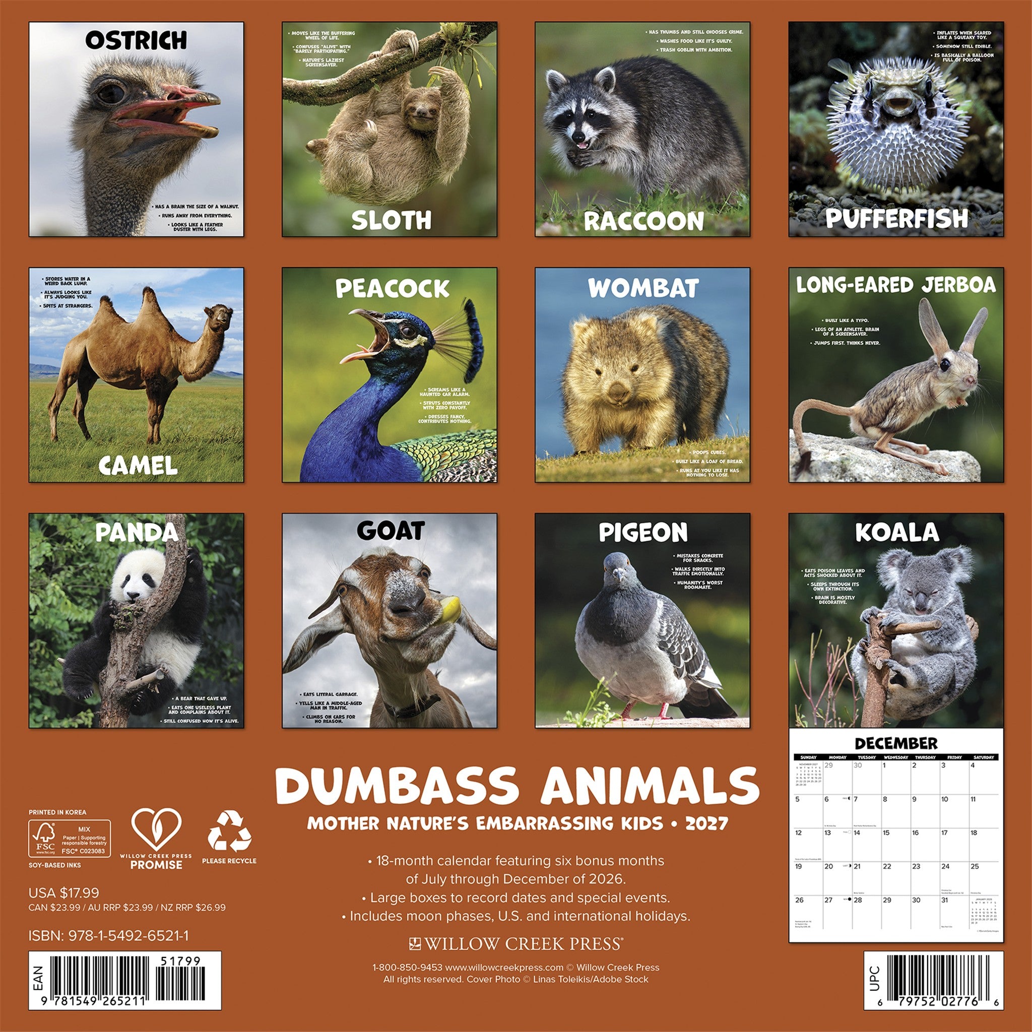 Dumbass Animals 2027 Wall Calendar