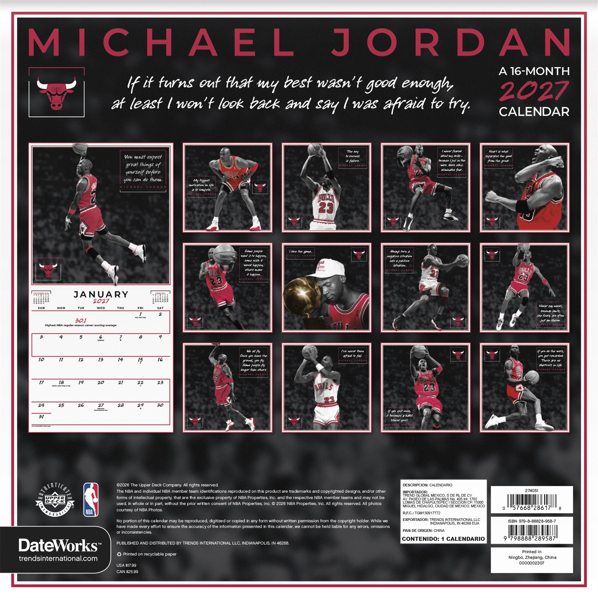 NBA Michael Jordan 2027 Wall Calendar
