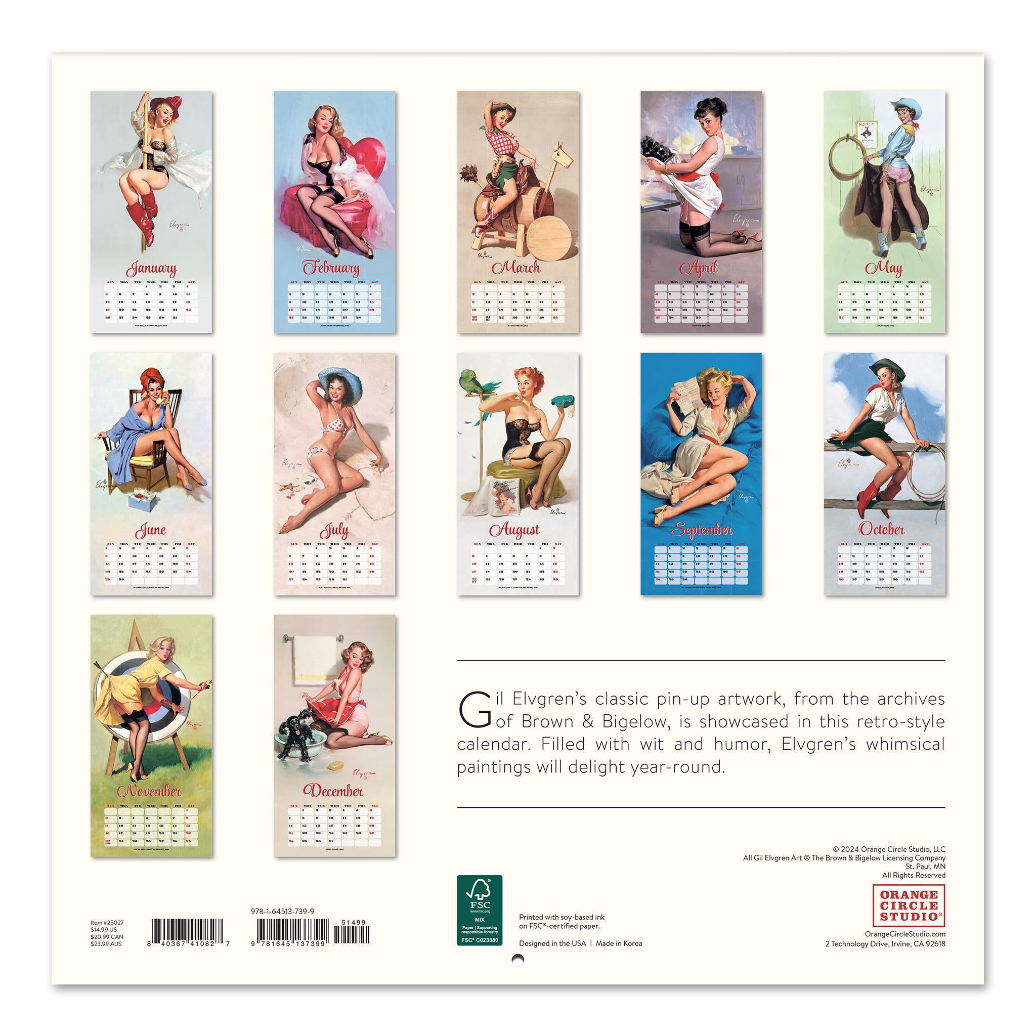 Elvgren Pin Up Girls Wall 2025 Calendar